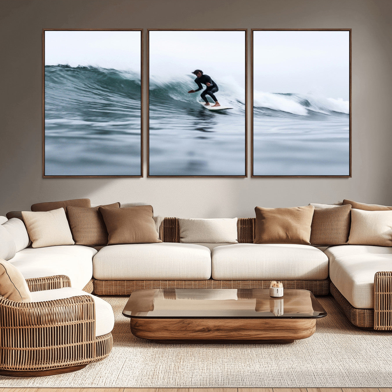 11693607-MGV-CV-36X24-Surfer on Wave Wall Art Canvas Print – Framed Ocean Adventure Motion Blur Water Coastal Action Artwork for Home, Office