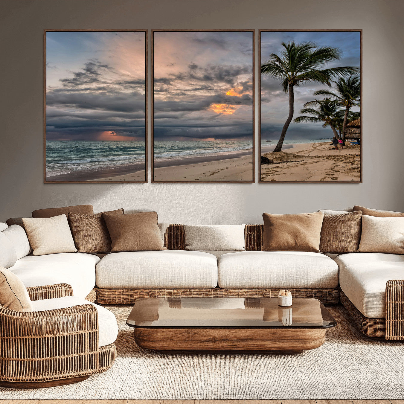 62574547-MGV-CV-36X24-Tropical Storm Wall Art Canvas Print – Framed Moody Beach Dramatic Sky Tropical Coastal Landscape Artwork for Home, Office