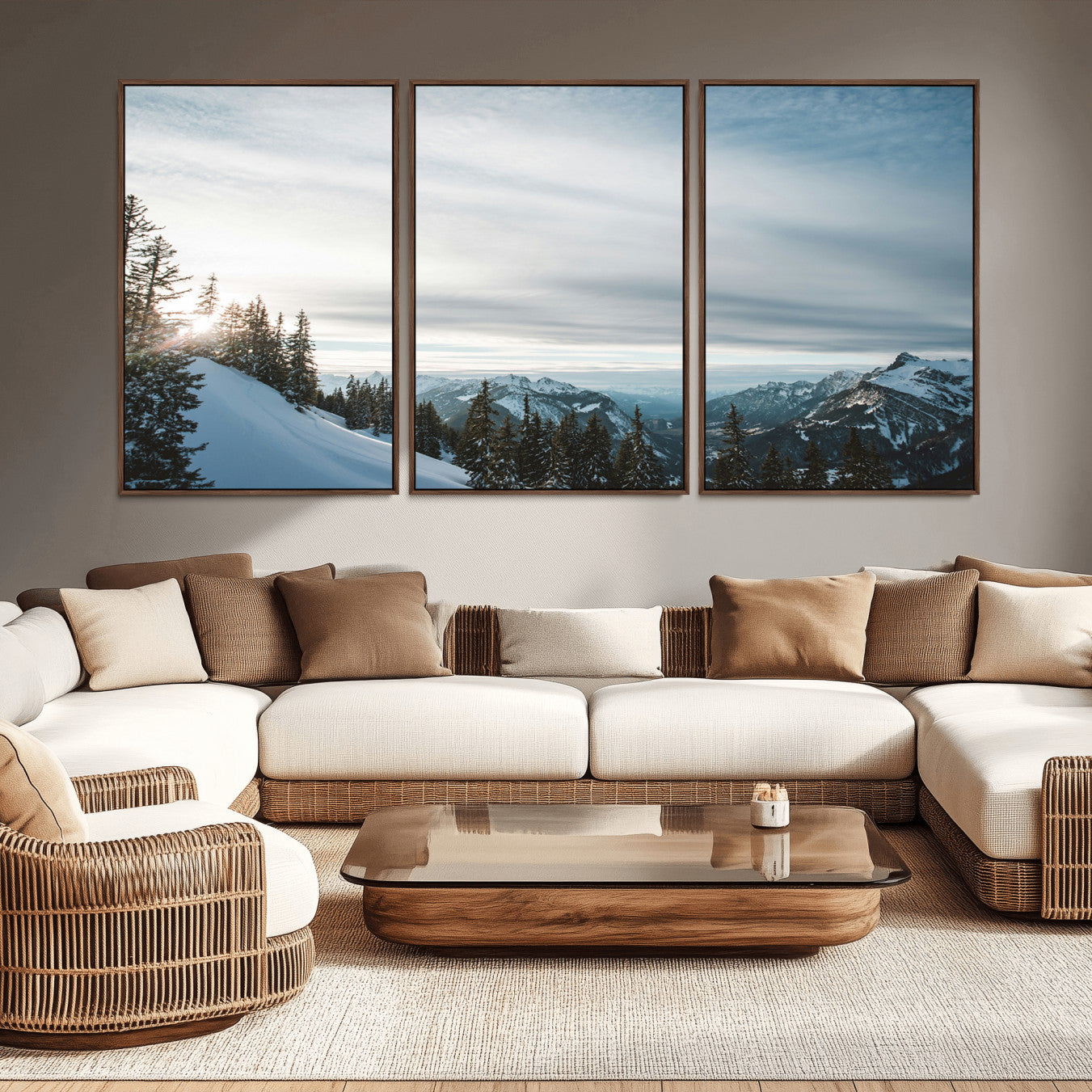 55564749-MGV-CV-36X24-Snowy Mountains Wall Art Canvas Print – Framed Alpine Landscape Frosty Peaks Nordic Minimalist Nature Artwork for Home, Office