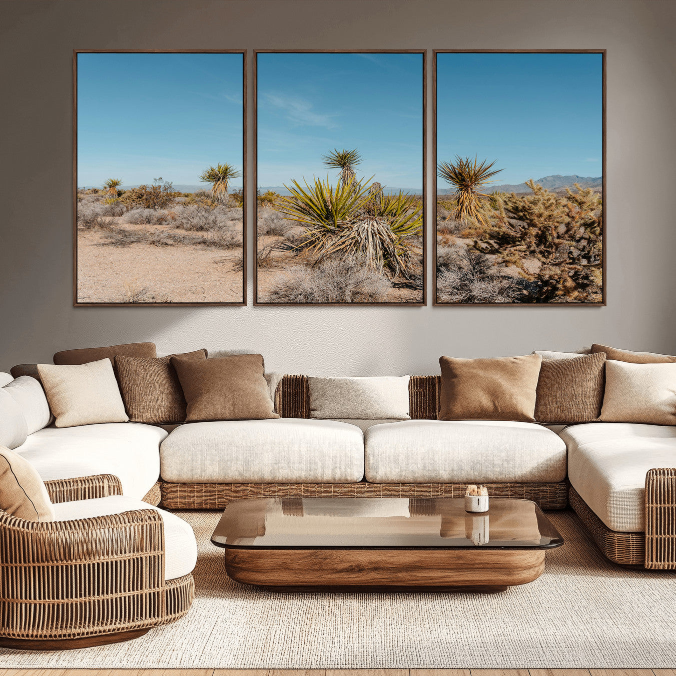 35156165-MGV-CV-36X24-Joshua Tree Wall Art Canvas Print – Framed Desert Landscape Warm Earth Tones Southwestern Minimalist Artwork for Home, Office