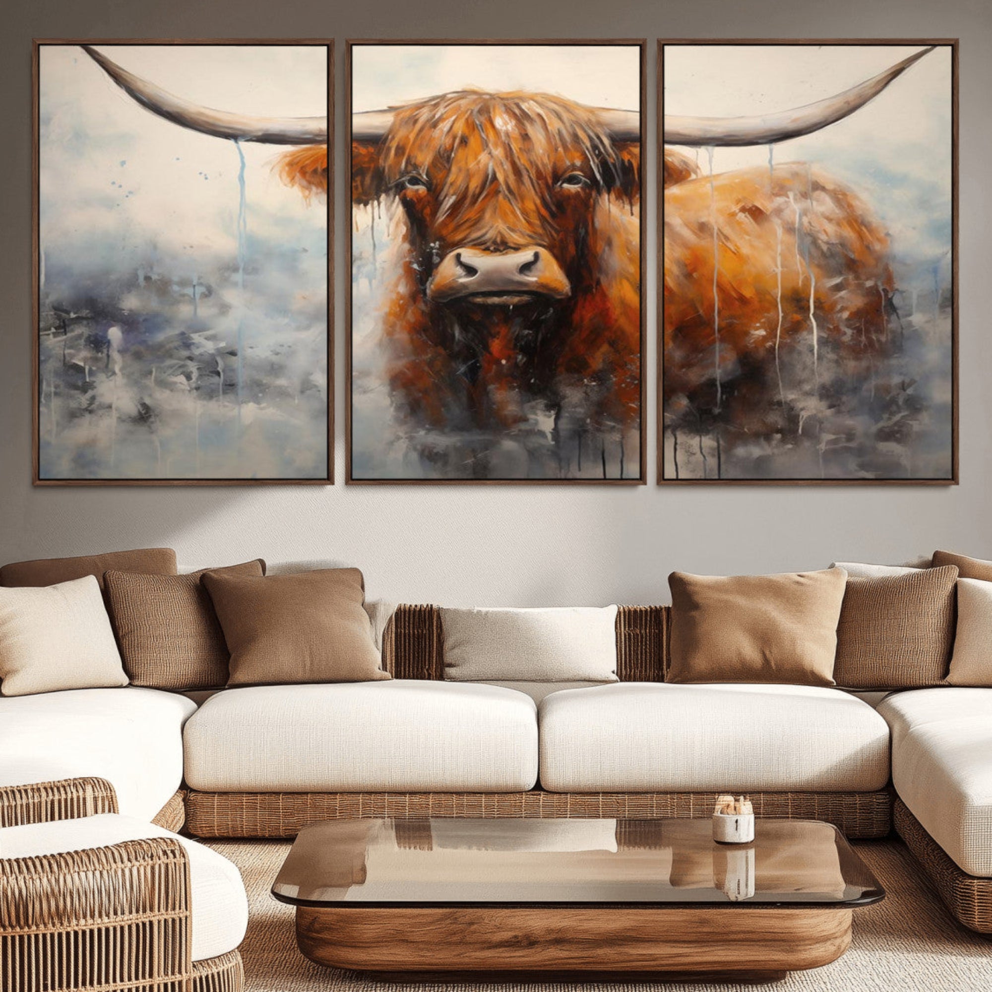 X61001-MGV-CV-36X24-Scottish Highland Wall Art Canvas Print, Framed Longhorn Art Picture Print, Western Cow Perfect Farmhouse Decor Artwork