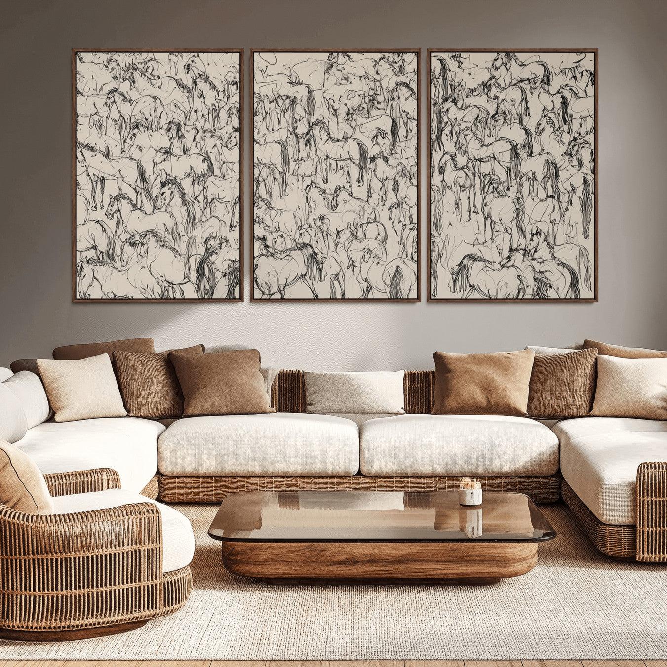 12358908-MGV-CV-36X24-Wild Horse Stampede Wall Art Canvas Print – Monochrome Running Horses Dynamic Motion Elegant Artwork for Home, Office