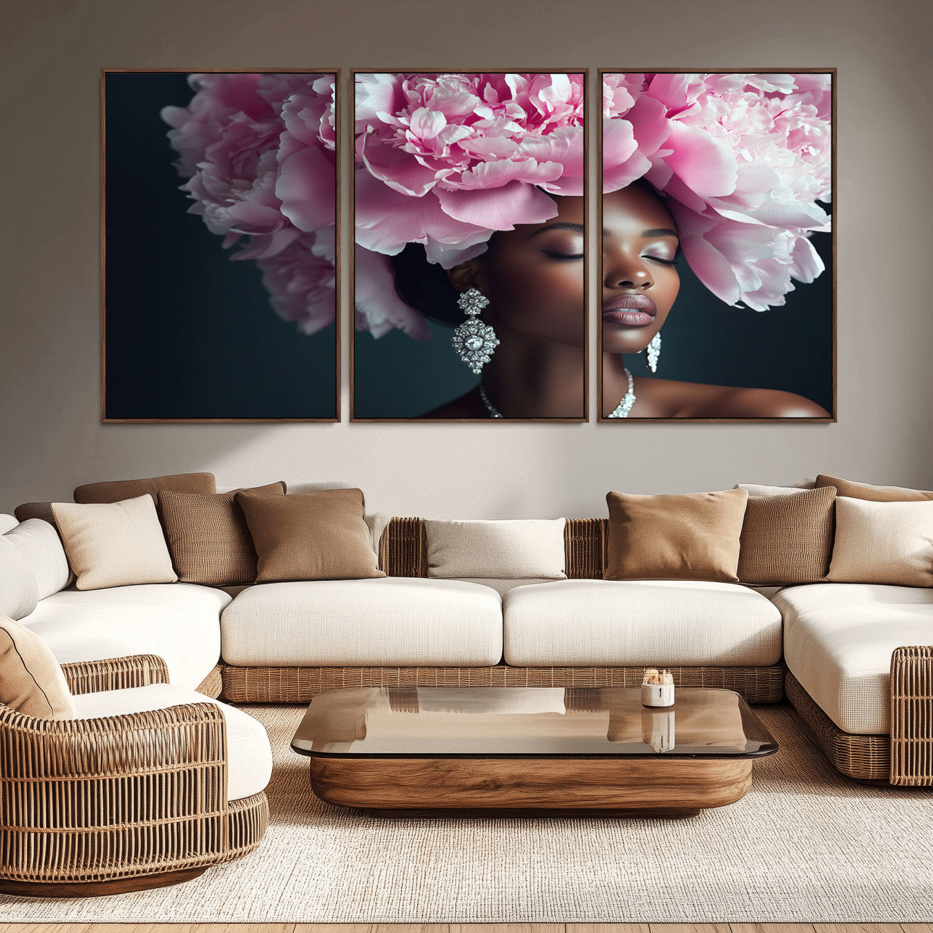 -Black Beauty Petal Crown Wall Art Canvas Print – Floral Petal Headpiece Elegant Design, Petal Inspired Artwork for Home, Office