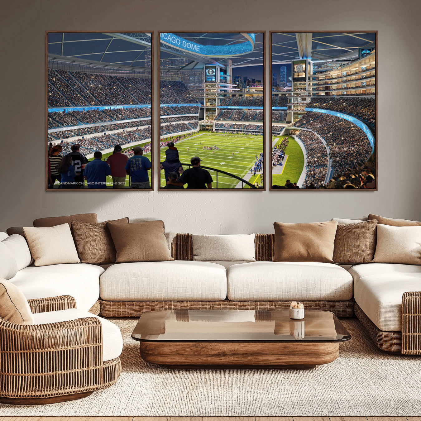 -Chicago Dome Stadium Wall Art Canvas Print – Framed Modern Football Arena City Skyline Artwork for Home, Office