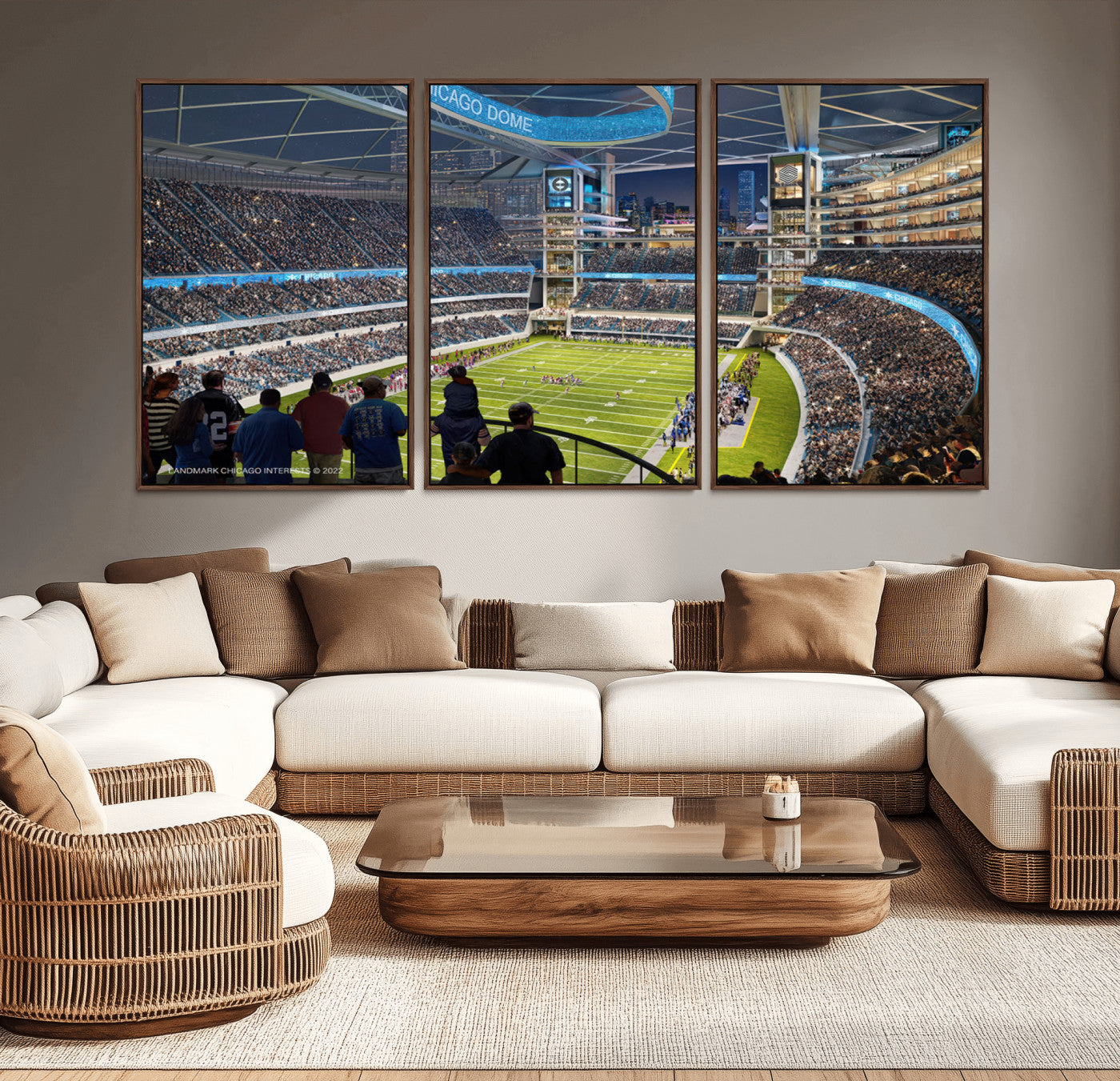 41816511-MGV-CV-36X24-Chicago Dome Stadium Wall Art Canvas Print – Framed Modern Football Arena City Skyline Artwork for Home, Office