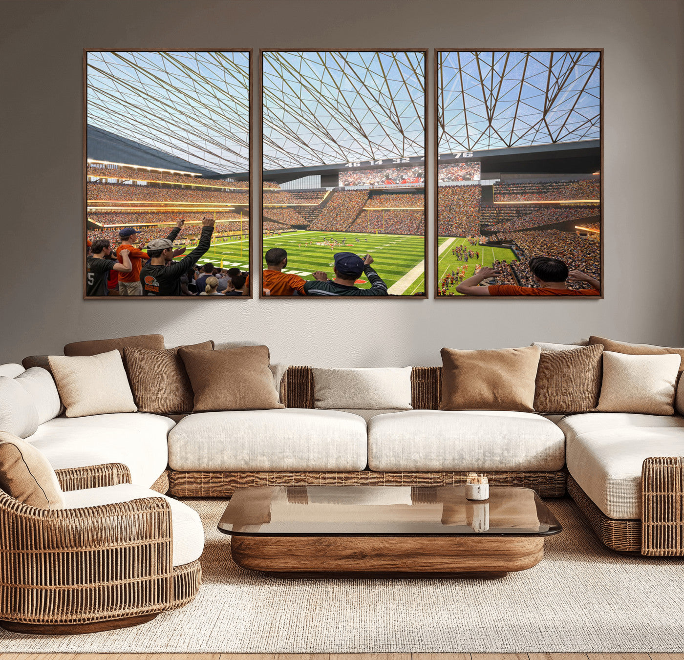 81960112-MGV-CV-36X24-Cleveland Browns Stadium Wall Art Canvas Print – Framed NFL Football Arena Artwork for Home, Office, Living Room