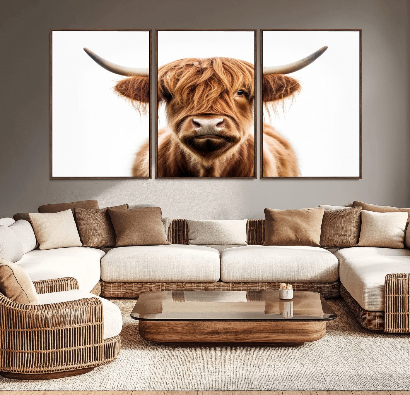 -Scottish Highland Cow Canvas Print, Framed Highland Cow Canvas Home Decor