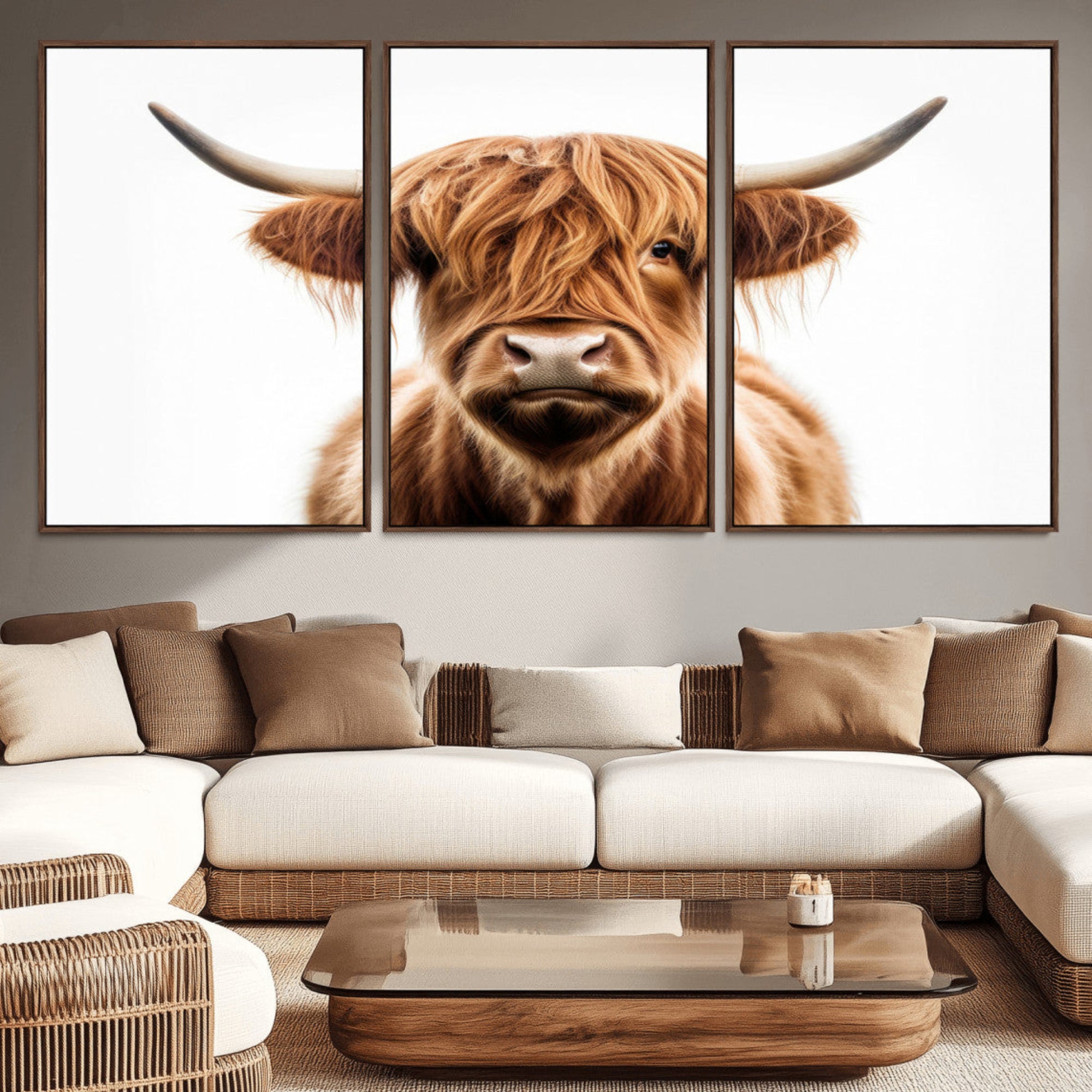 637908607-MGV-CV-36X24-Scottish Highland Cow Canvas Print, Framed Highland Cow Canvas Home Decor
