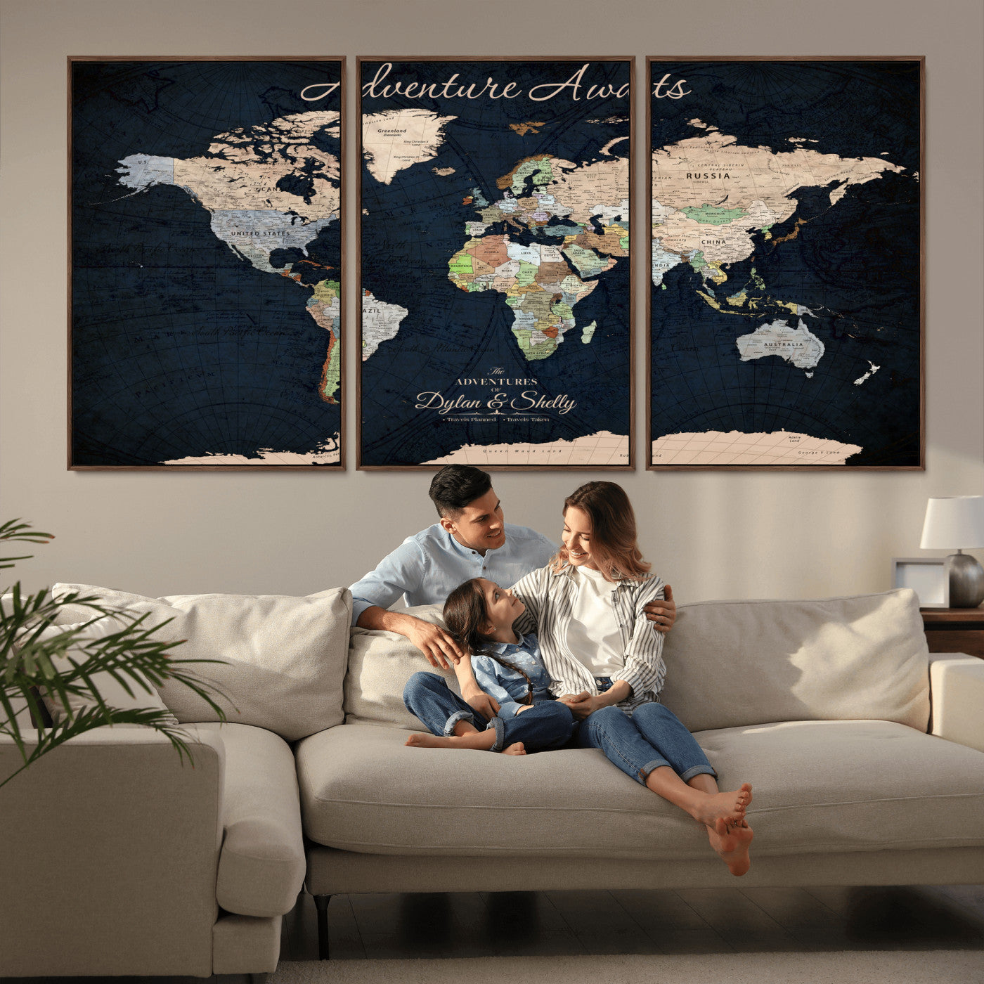 Rehber01-MGV-CV-36X24-Personalized World Map Canvas Print – Framed Push Pin Travel Wall Art for Couples – Adventure & Anniversary Gift