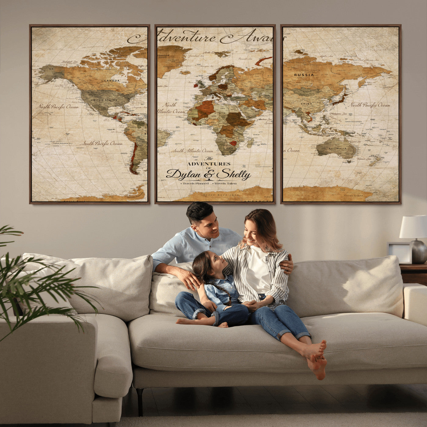 -Personalized Push Pin World Map Canvas Print – Custom Adventure Travel Map, Framed Wall Art Gift for Couples or Family