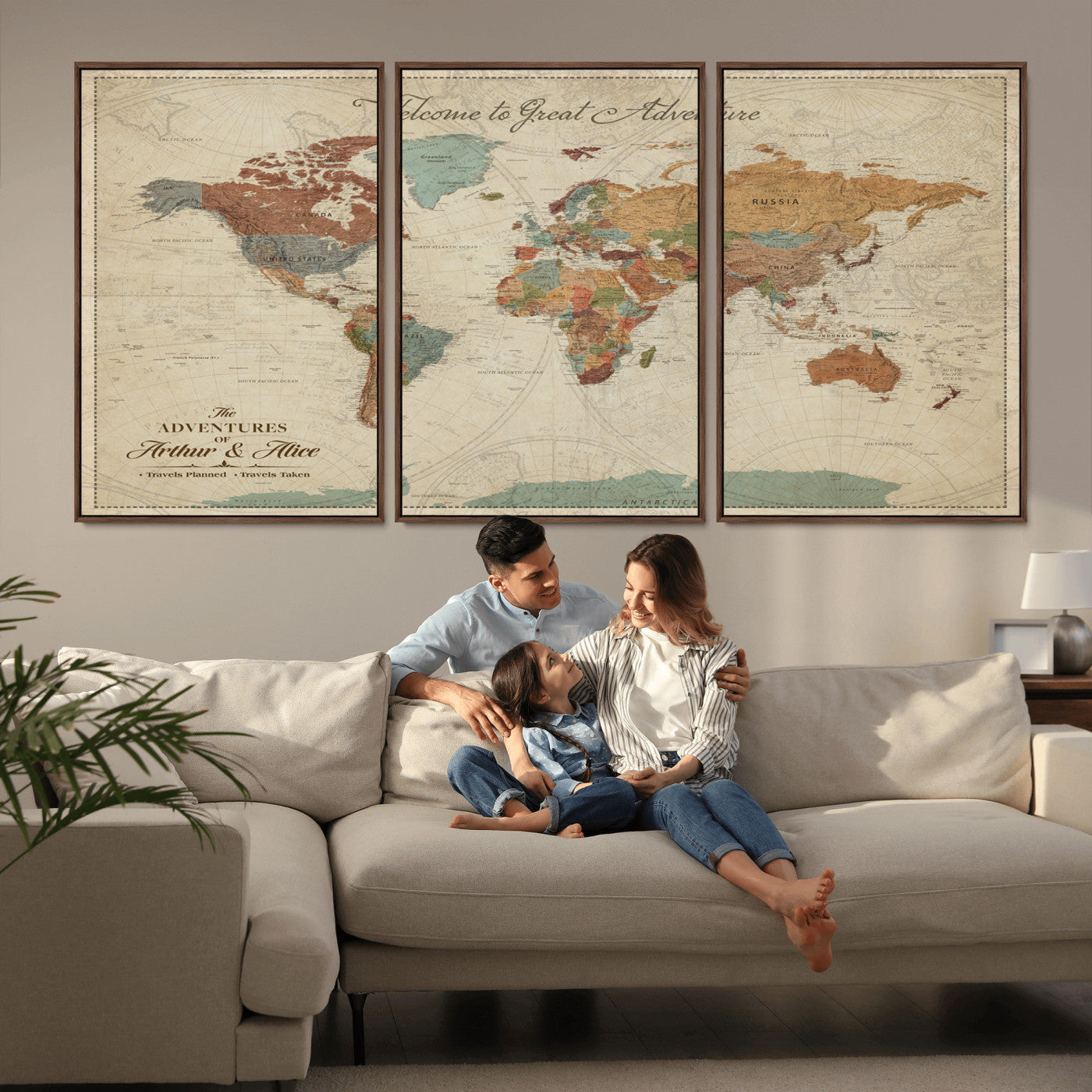 Rehber01-MGV-CV-36X24-Personalized Antique World Map Canvas Print – Custom Push Pin Travel Map Vintage Gift for Couples Explorers for Home, Office