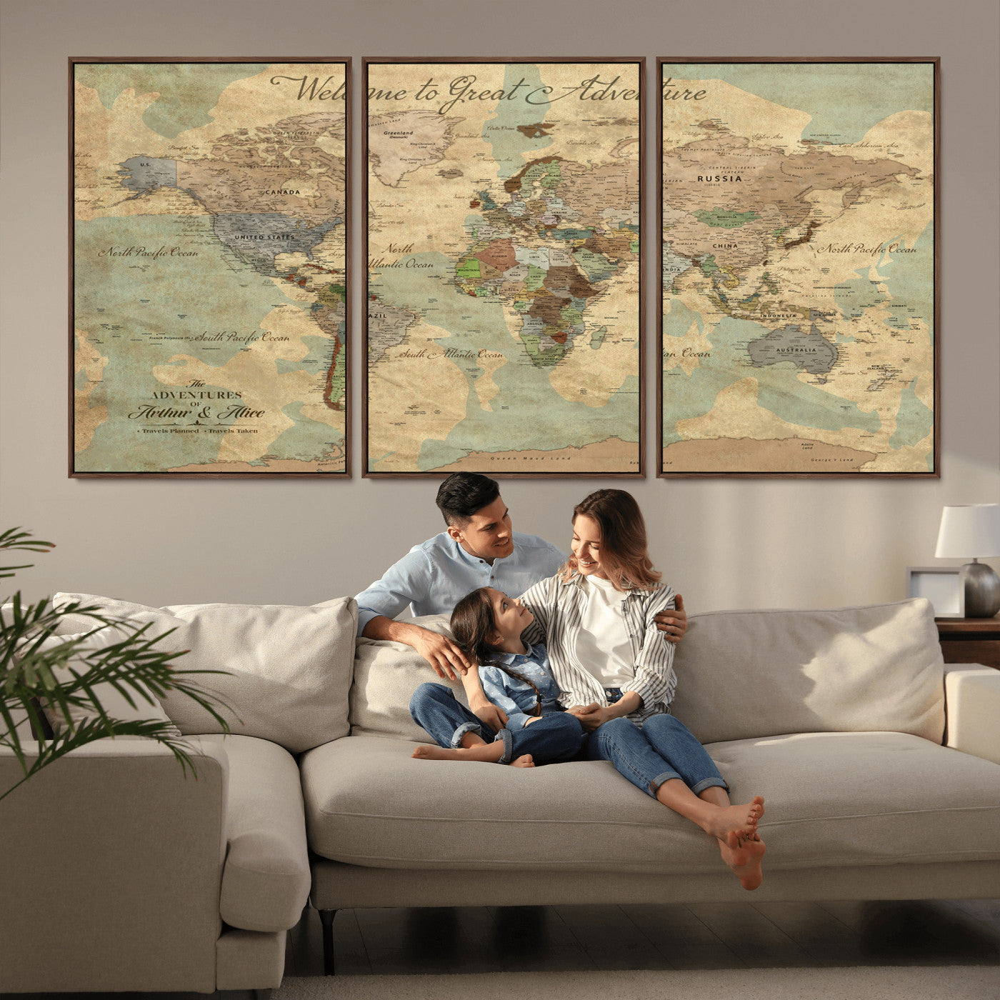 Rehber01-MGV-CV-36X24-Customizable Framed World Map Canvas Print – Personalized Push Pin Travel Map Gift for Couples Explorers for Home, Office