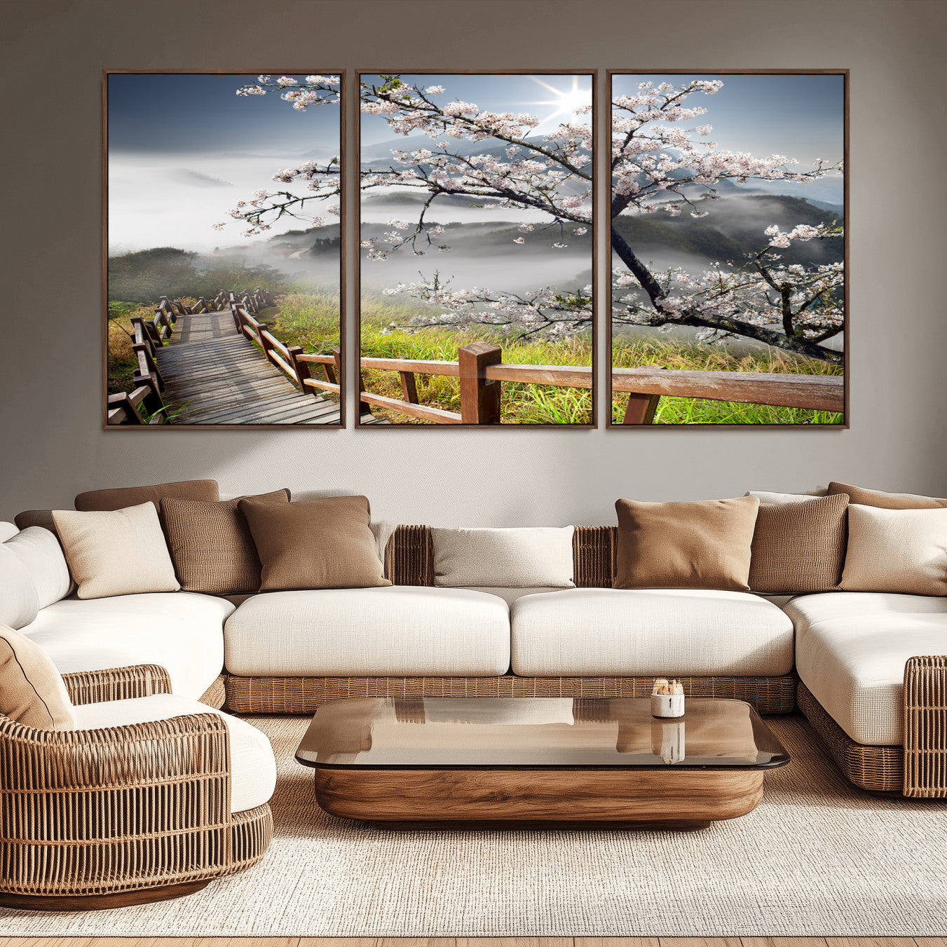 -Sakura Cherry Blossom Pathway Canvas Wall Art – Tranquil Walk Through Blossoming Nature – Ready to