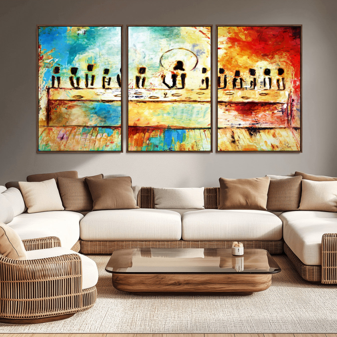 -Abstract Last Supper Wall Art Canvas Print – Apostles Gathering Modern Spiritual Colorful Artwork for home, office