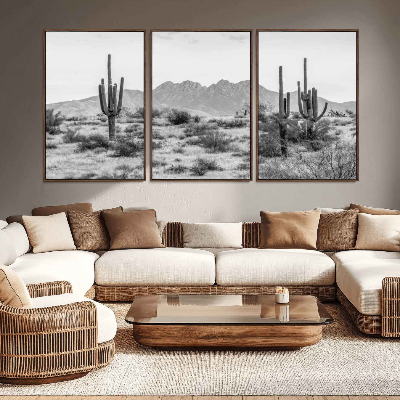 -Black White Arizona Desert Canvas Wall Art Cactus Farmhouse Wall Art