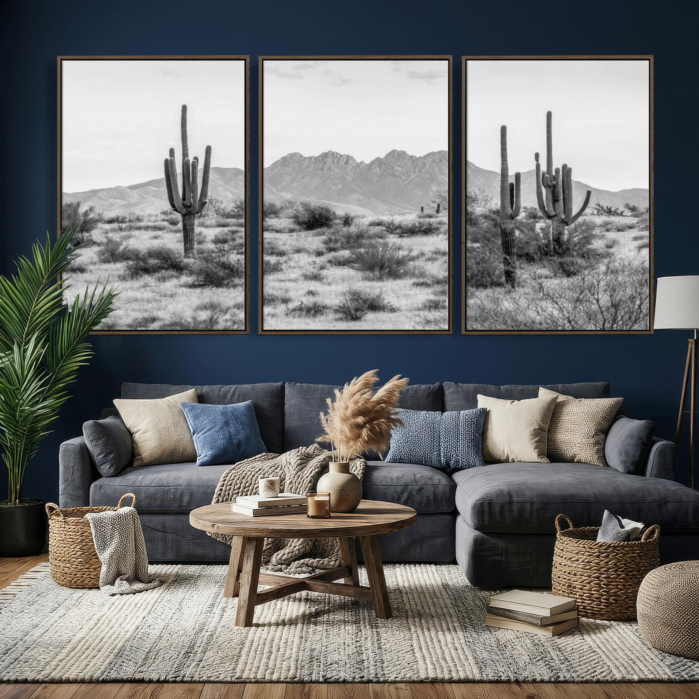 97436PHN-MGV-CV-36X24 - Black White Arizona Desert Canvas Wall Art Cactus Farmhouse Wall Art