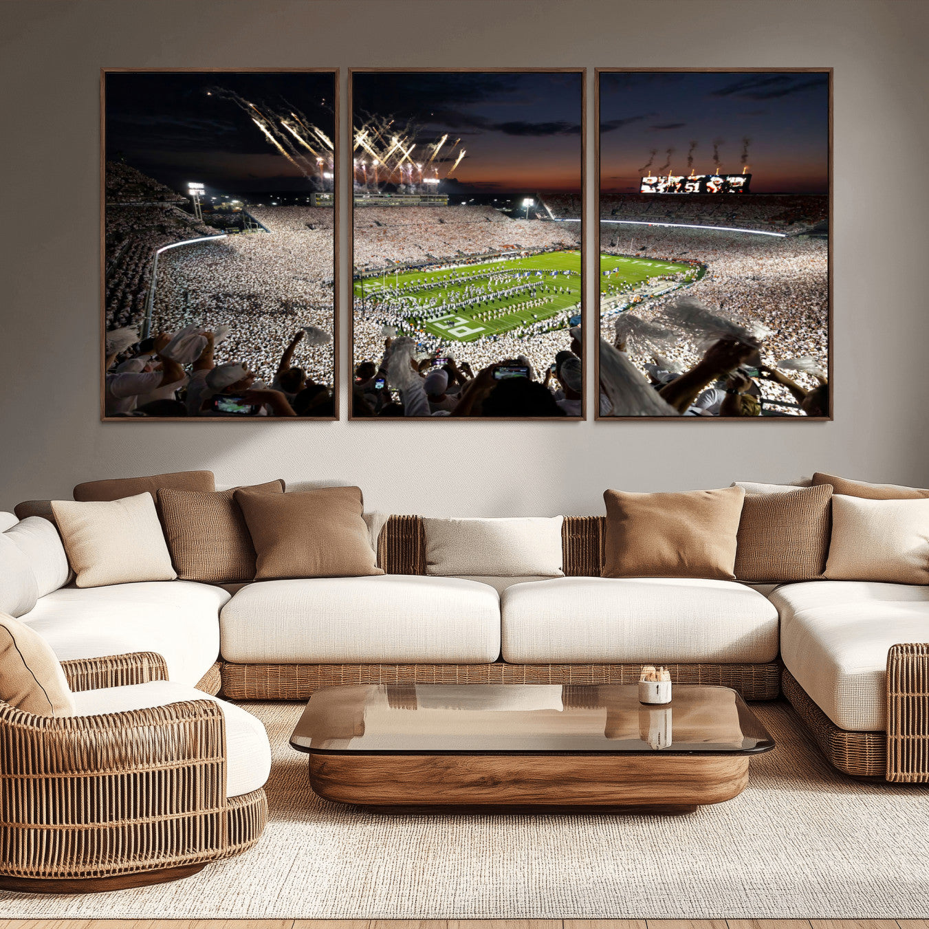-Penn State Stadium Wall Art Canvas Print – White Out Football Game Framed Sports Stadium Artwork for Home, Office