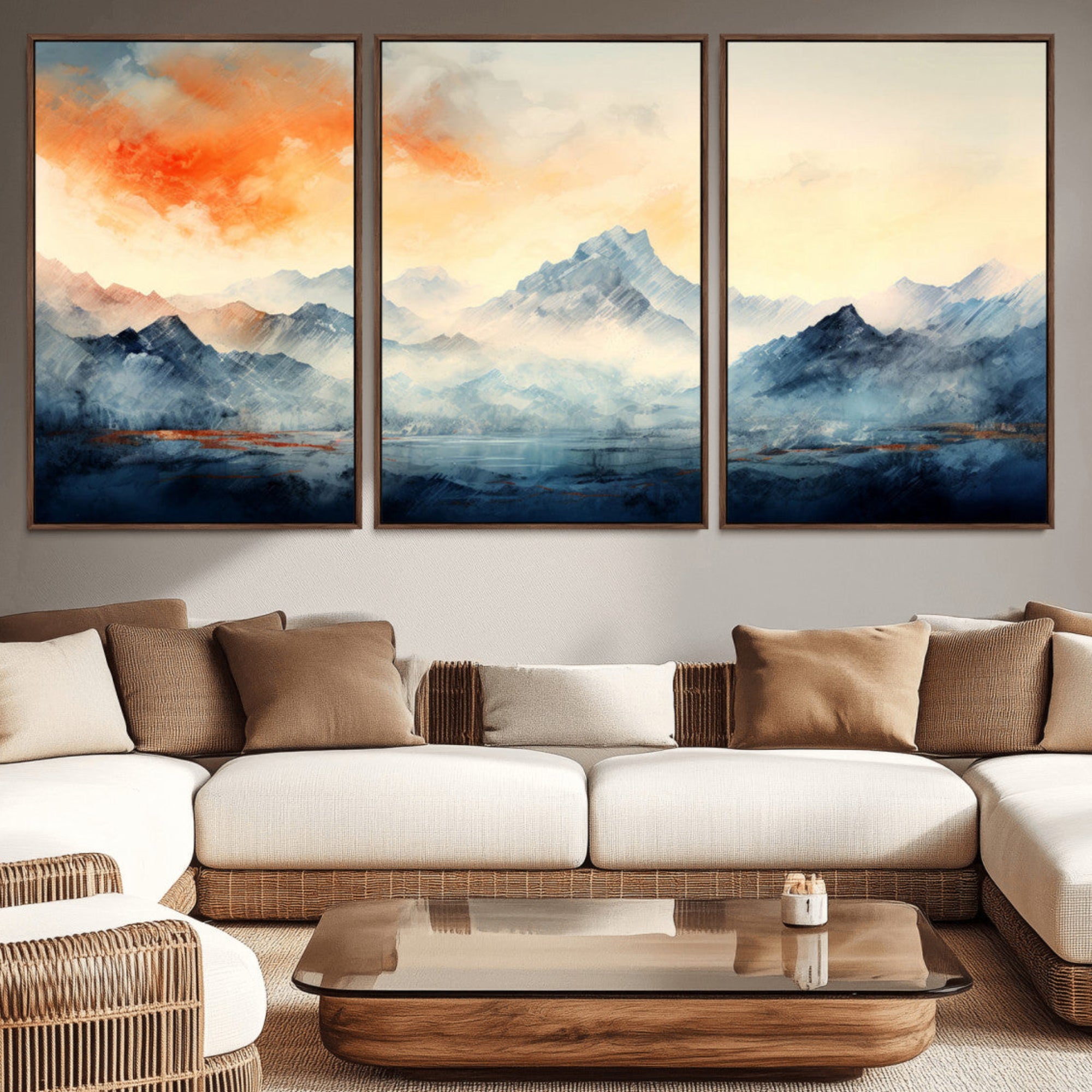 WRM1005-MGV-CV-36X24-Warm Clouds Abstract Mountain Wall Art Canvas Print