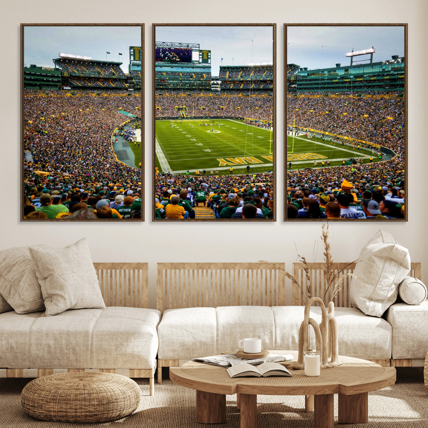GBP101-MGV-FC-60X30-3P - Green Bay Packers Lambeau Field Stadium Wall Art Canvas Print, Iconic NFL Football Stadium Artwork, Wisconsin Sports Home Decor