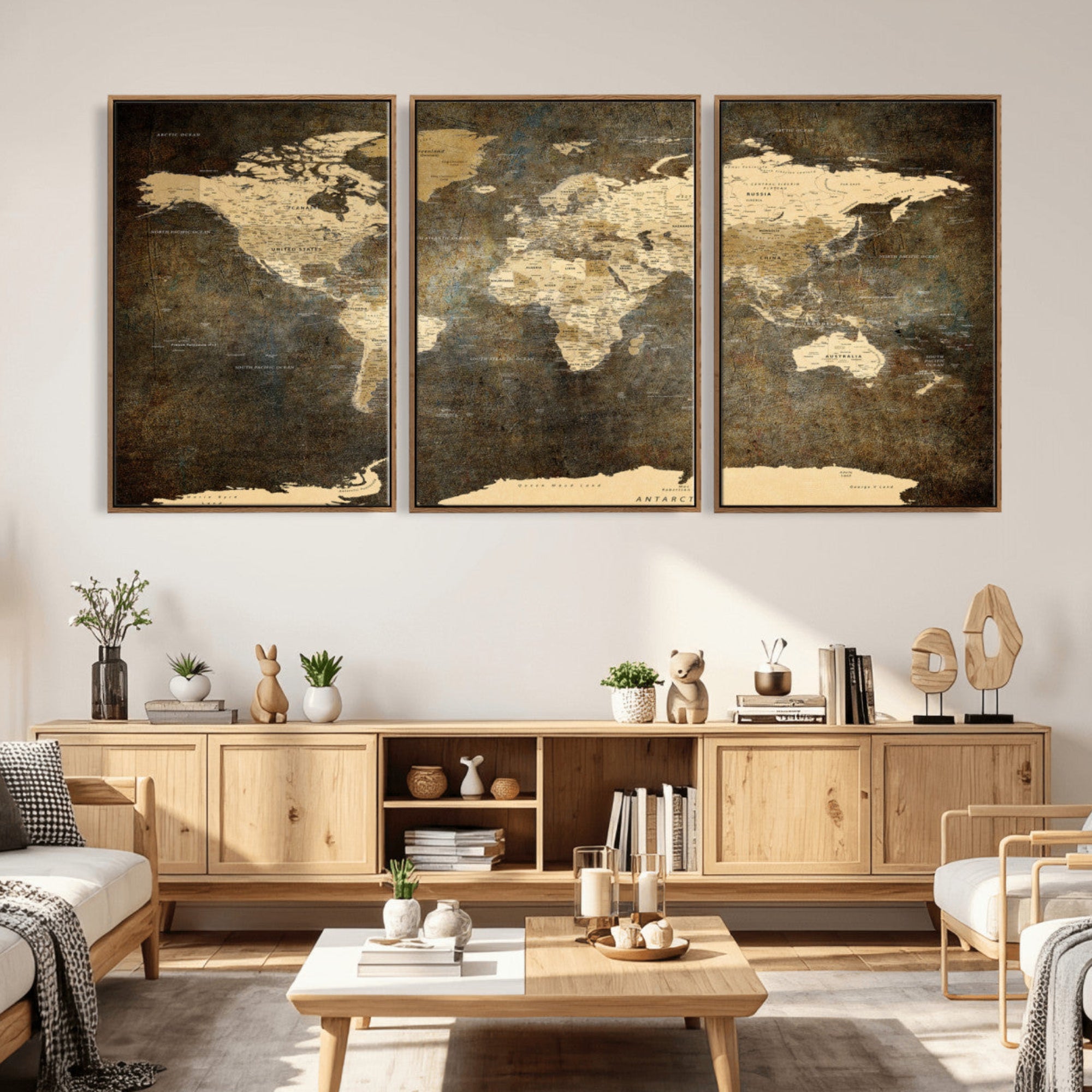 89742472-MGV-CV-36X24 - World Map Wall Art Canvas Print, Modern Decorative Framed Map Artwork Prints for Living Room, Office, Bedroom Wall Decor