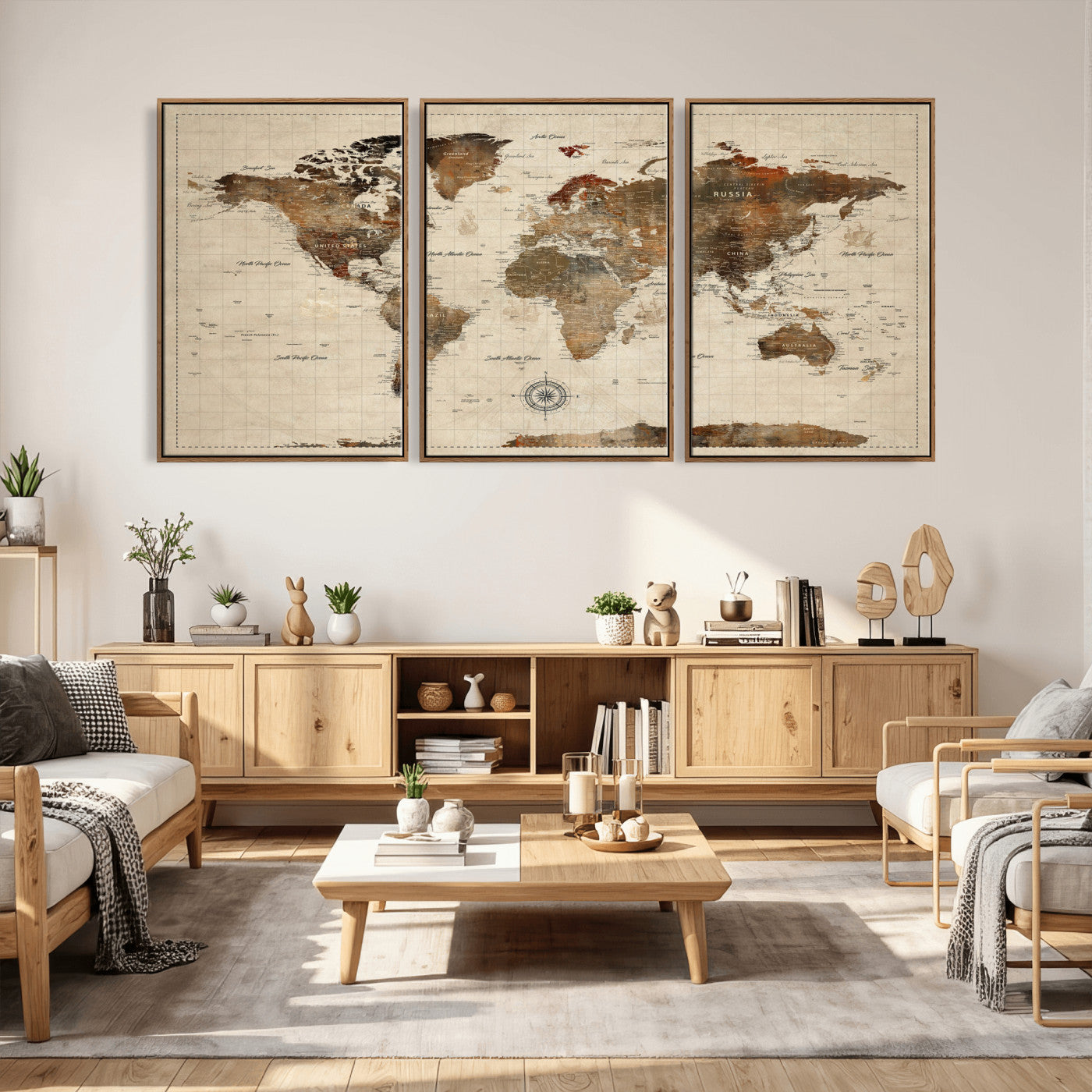 23610090-MGV-CV-36X24 - World Map Wall Art Canvas Print, Modern Decorative Framed Map Artwork Prints for Living Room, Office, Bedroom Wall Decor