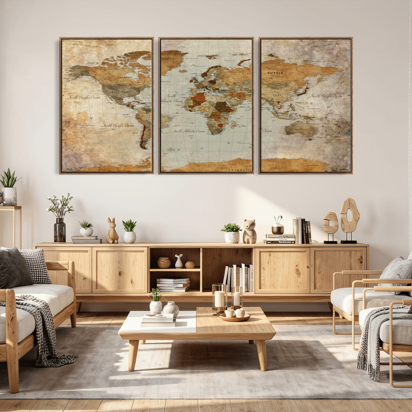 74176056-MGV-CV-36X24 - World Map Wall Art Canvas Print, Modern Decorative Framed Map Artwork Prints for Living Room, Office, Bedroom Wall Decor
