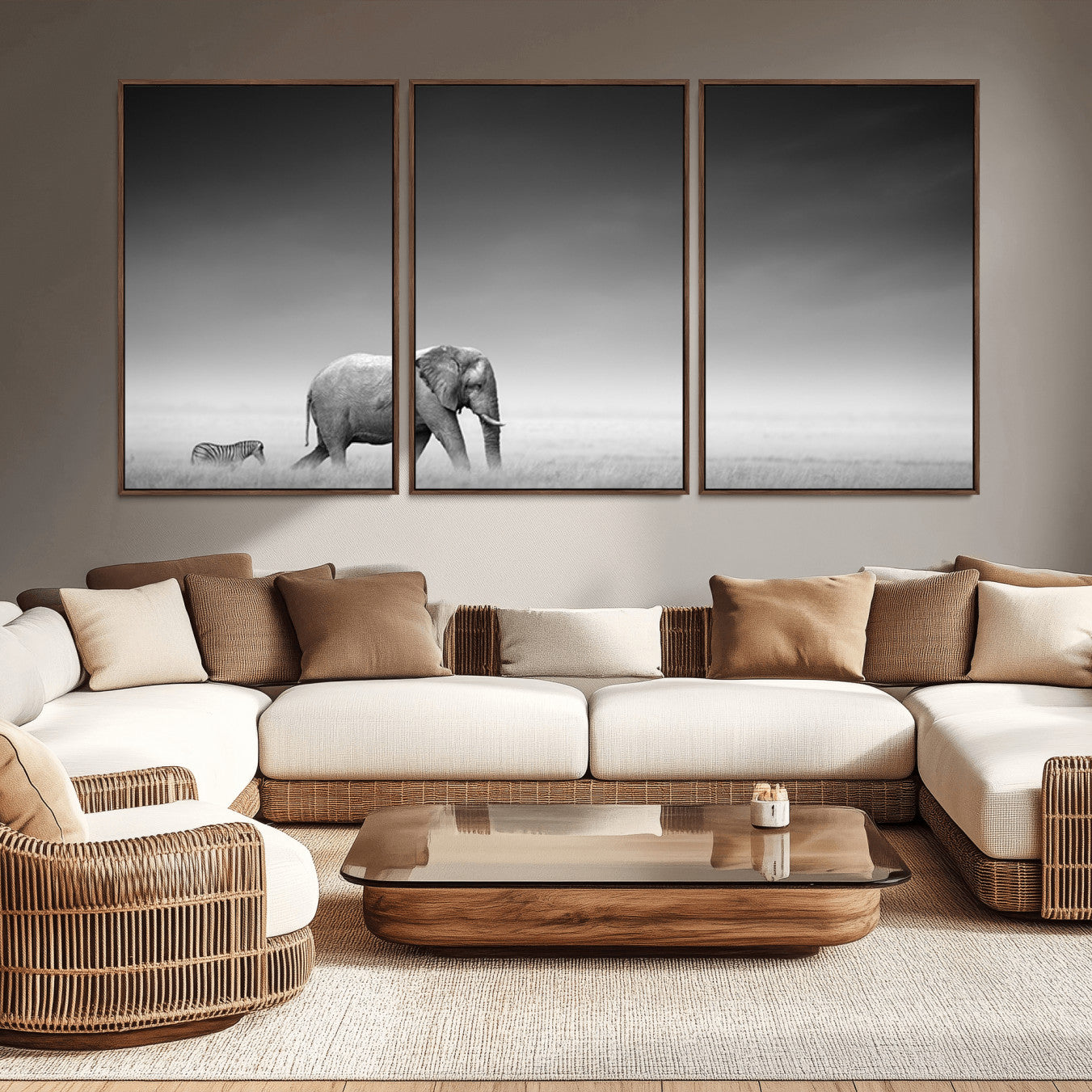 -Elephand and Zebra Wall Art Canvas Print, Modern Artwork