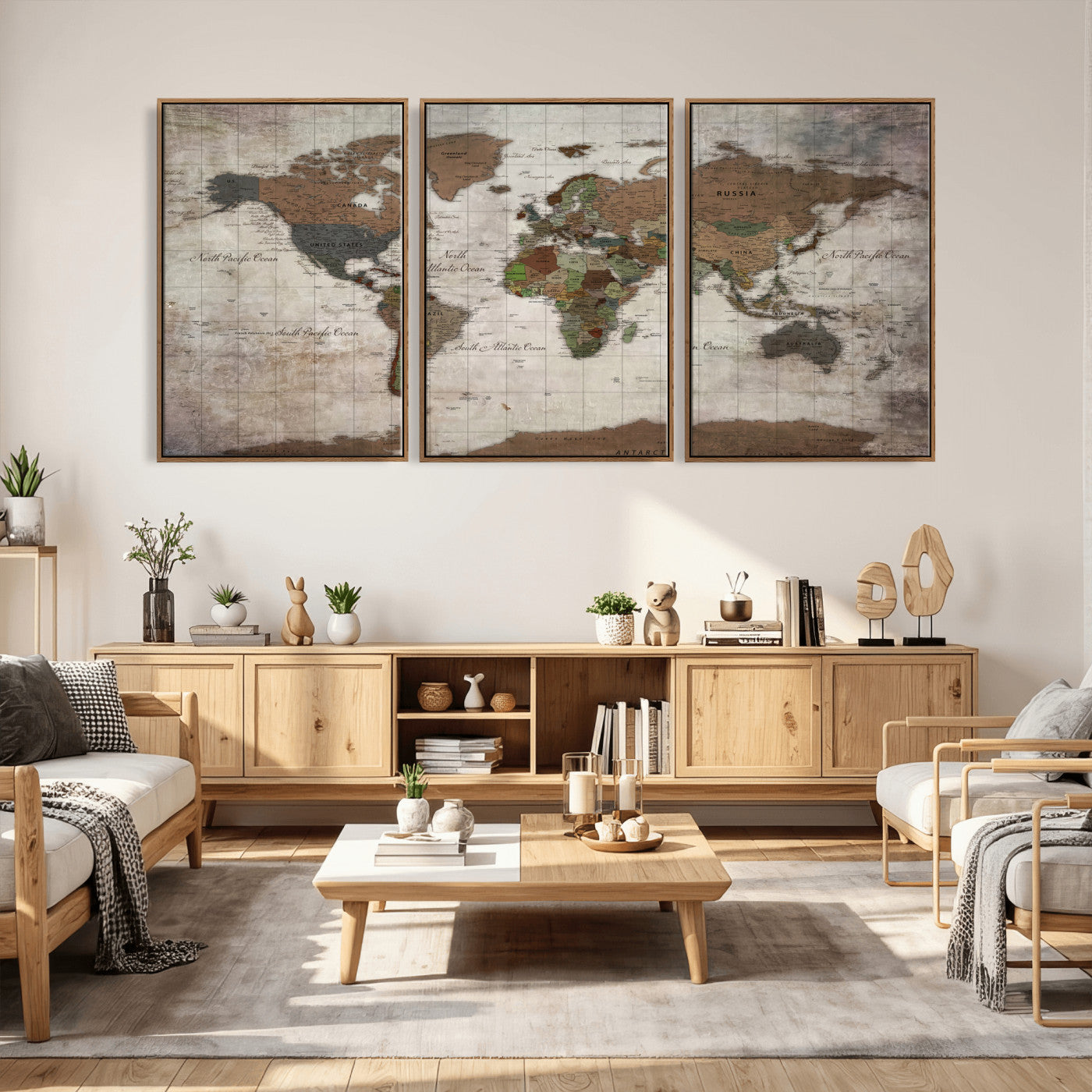 65393892-MGV-CV-36X24 - World Map Wall Art Canvas Print, Modern Decorative Framed Map Artwork Prints for Living Room, Office, Bedroom Wall Decor