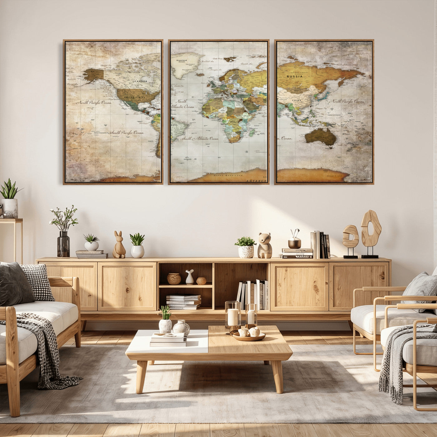 86108417-MGV-CV-36X24 - World Map Wall Art Canvas Print, Modern Decorative Framed Map Artwork Prints for Living Room, Office, Bedroom Wall Decor