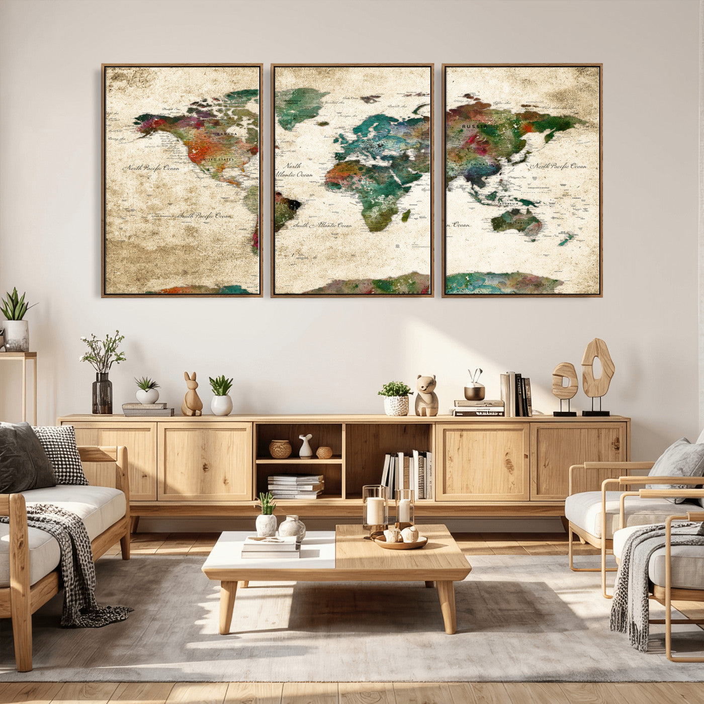 87544591-MGV-CV-36X24 - World Map Wall Art Canvas Print, Modern Decorative Framed Map Artwork Prints for Living Room, Office, Bedroom Wall Decor