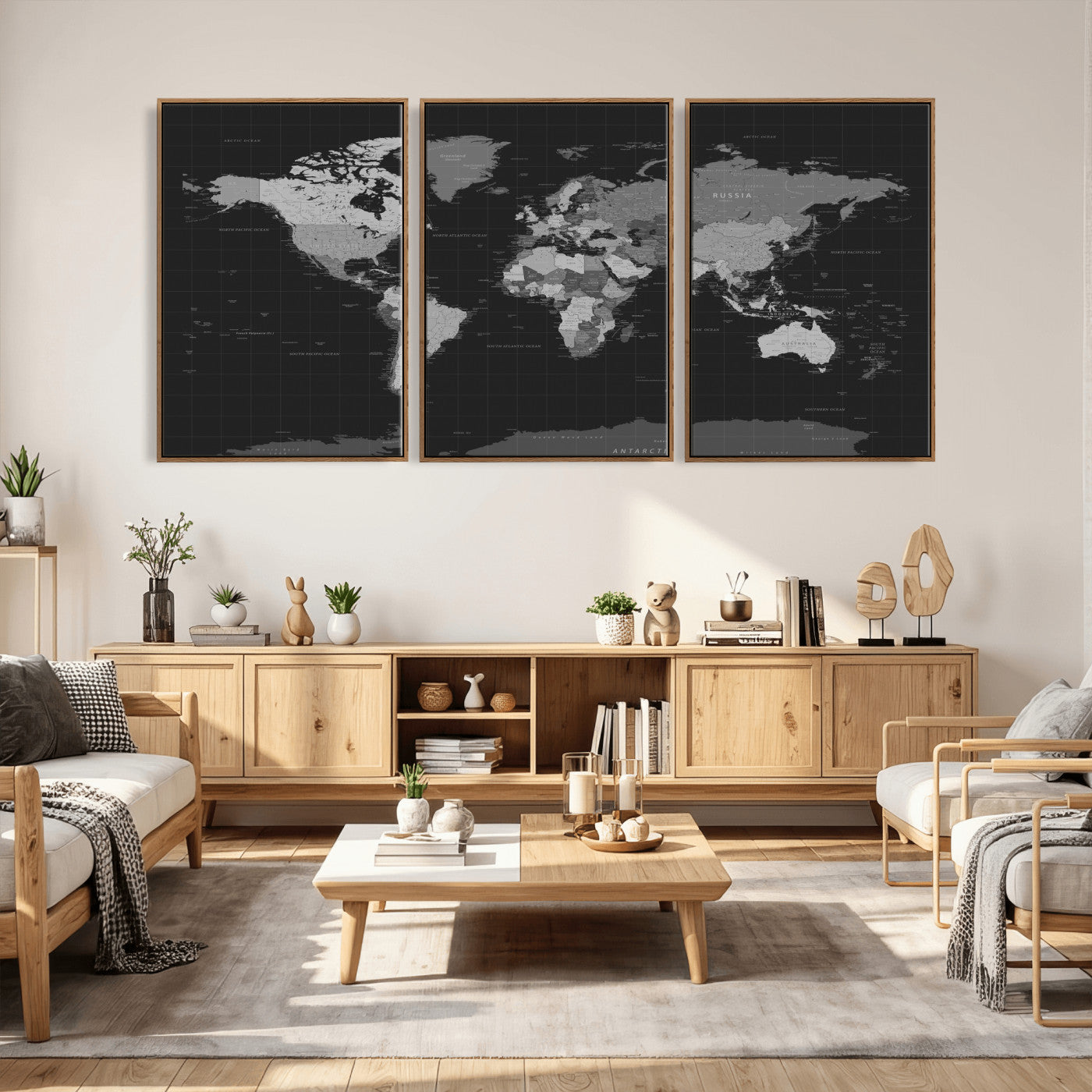 46160121-MGV-CV-36X24 - World Map Wall Art Canvas Print, Modern Decorative Framed Map Artwork Prints for Living Room, Office, Bedroom Wall Decor