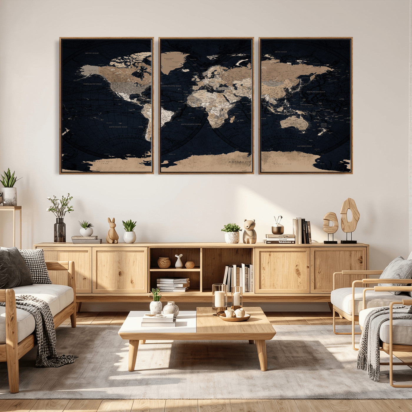 25812727-MGV-CV-36X24 - World Map Wall Art Canvas Print, Modern Decorative Framed Map Artwork Prints for Living Room, Office, Bedroom Wall Decor