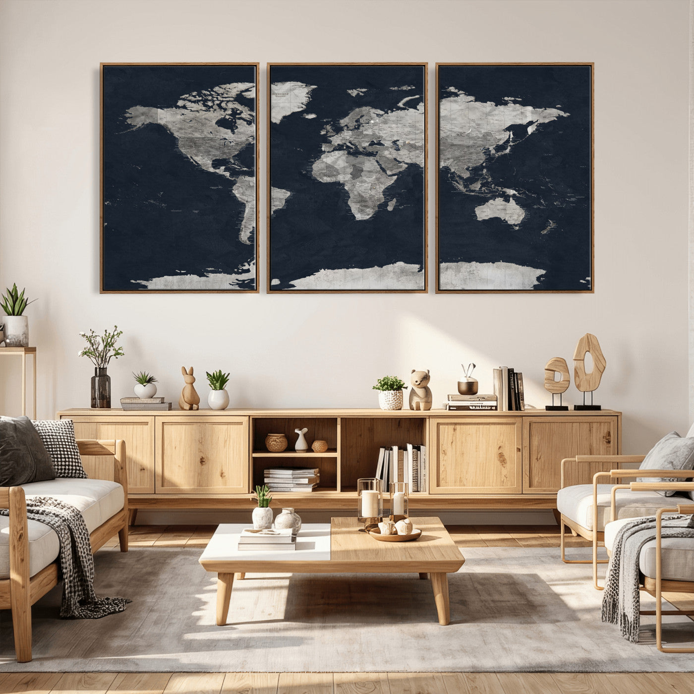 53886659-MGV-CV-36X24 - World Map Wall Art Canvas Print, Modern Decorative Framed Map Artwork Prints for Living Room, Office, Bedroom Wall Decor
