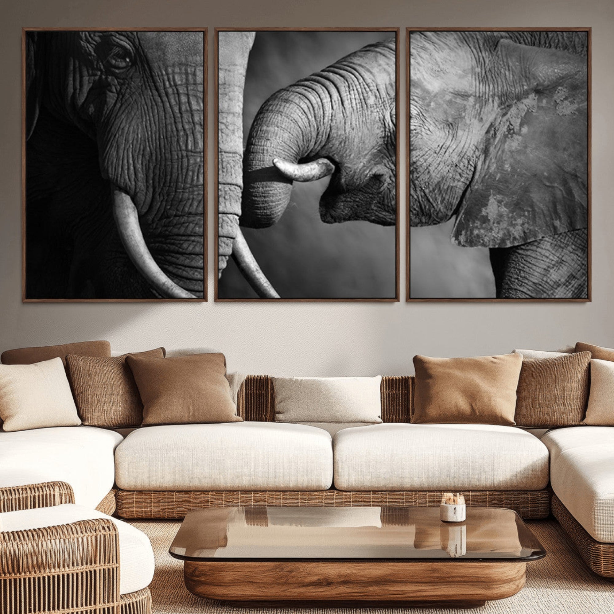 42691-MGV-CV-36X24-Elephant Family Wall Art Canvas, Framed Elephant Family Canvas Print