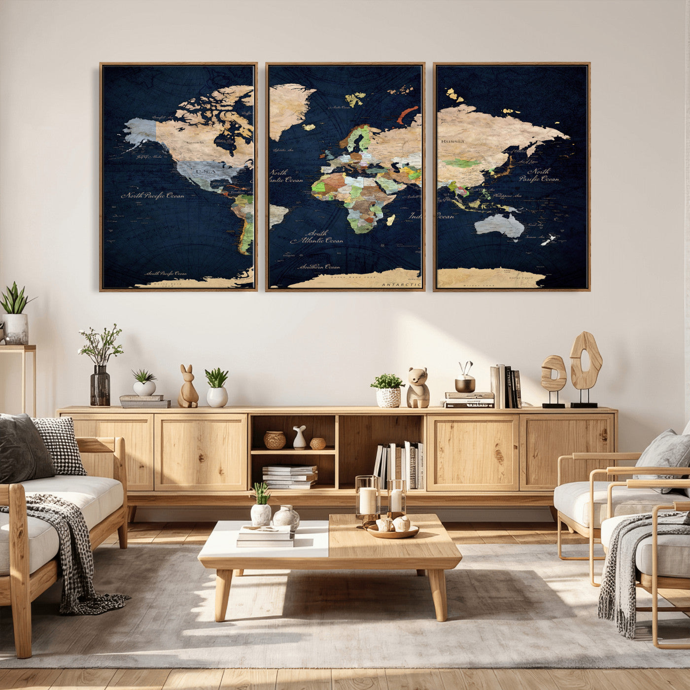 76603563-MGV-CV-36X24 - World Map Wall Art Canvas Print, Modern Decorative Framed Map Artwork Prints for Living Room, Office, Bedroom Wall Decor