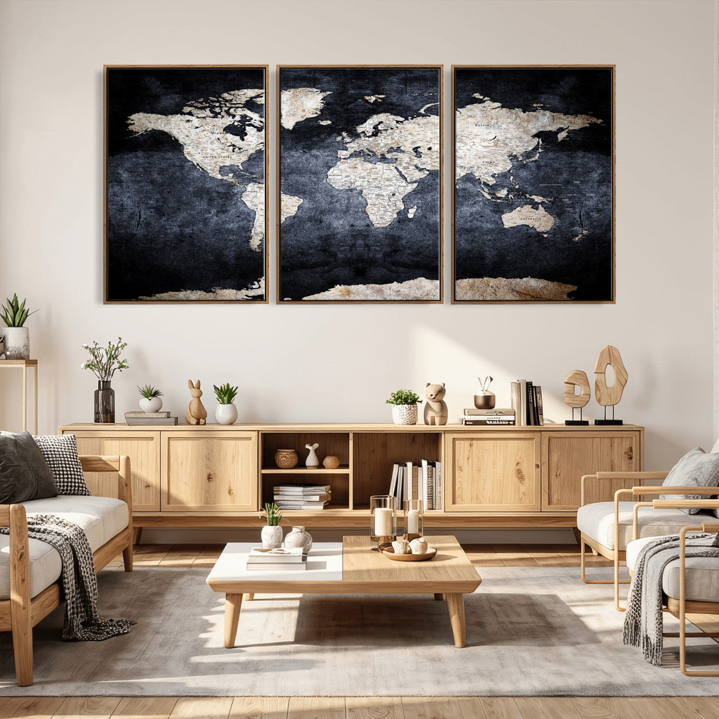 41193404-MGV-CV-36X24 - World Map Wall Art Canvas Print, Modern Decorative Framed Map Artwork Prints for Living Room, Office, Bedroom Wall Decor