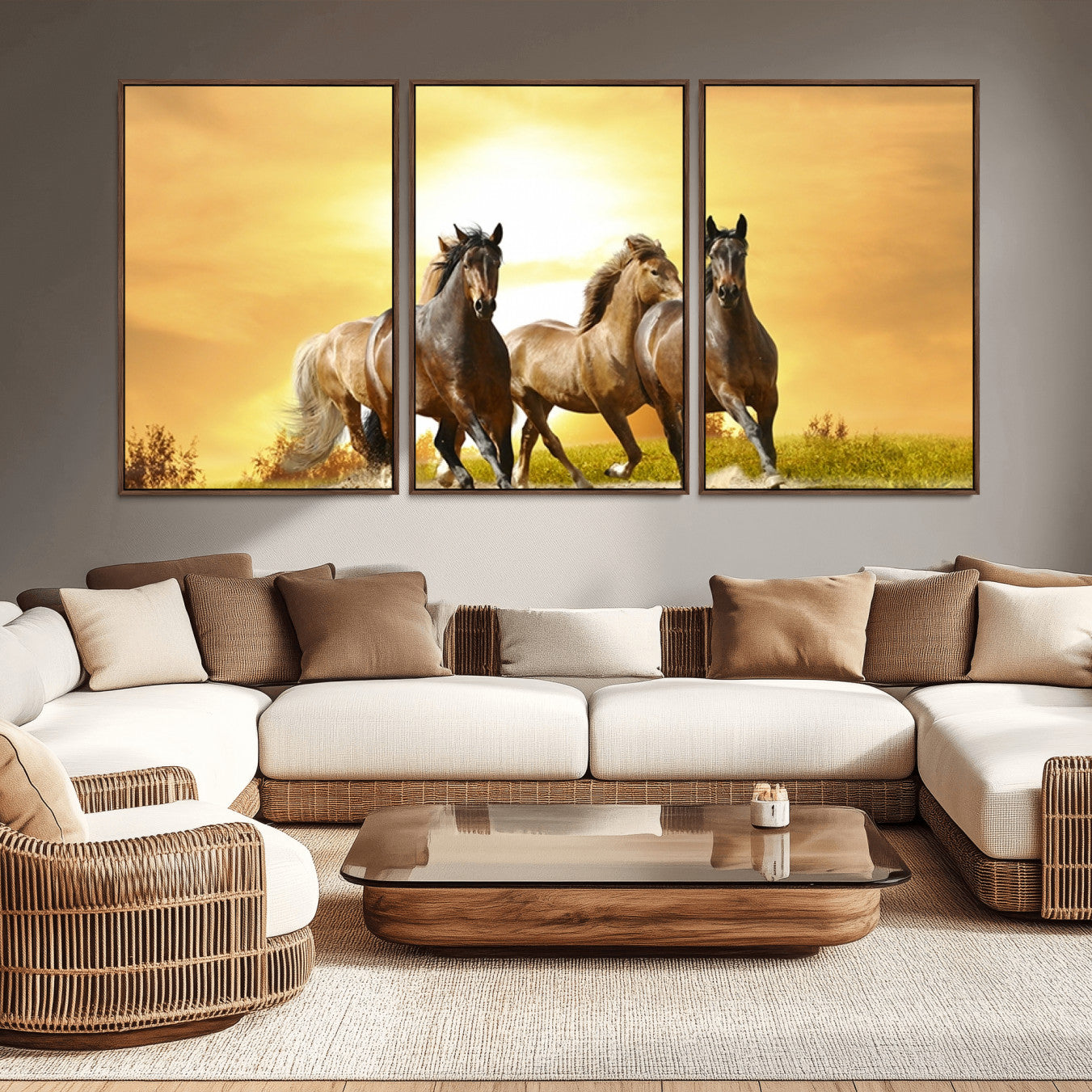 -Wild Horses Wall Art Canvas Print – Framed Galloping Herd Animal Artwork for Home, Office, Living Room, Guest Room