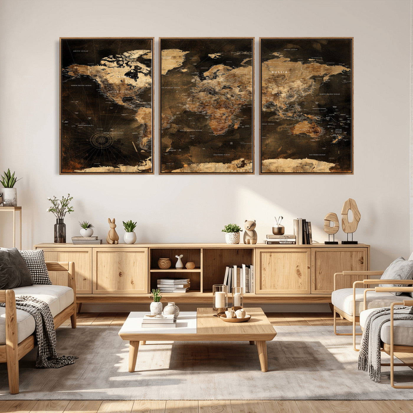 97742922-MGV-CV-36X24 - World Map Wall Art Canvas Print, Modern Decorative Framed Map Artwork Prints for Living Room, Office, Bedroom Wall Decor