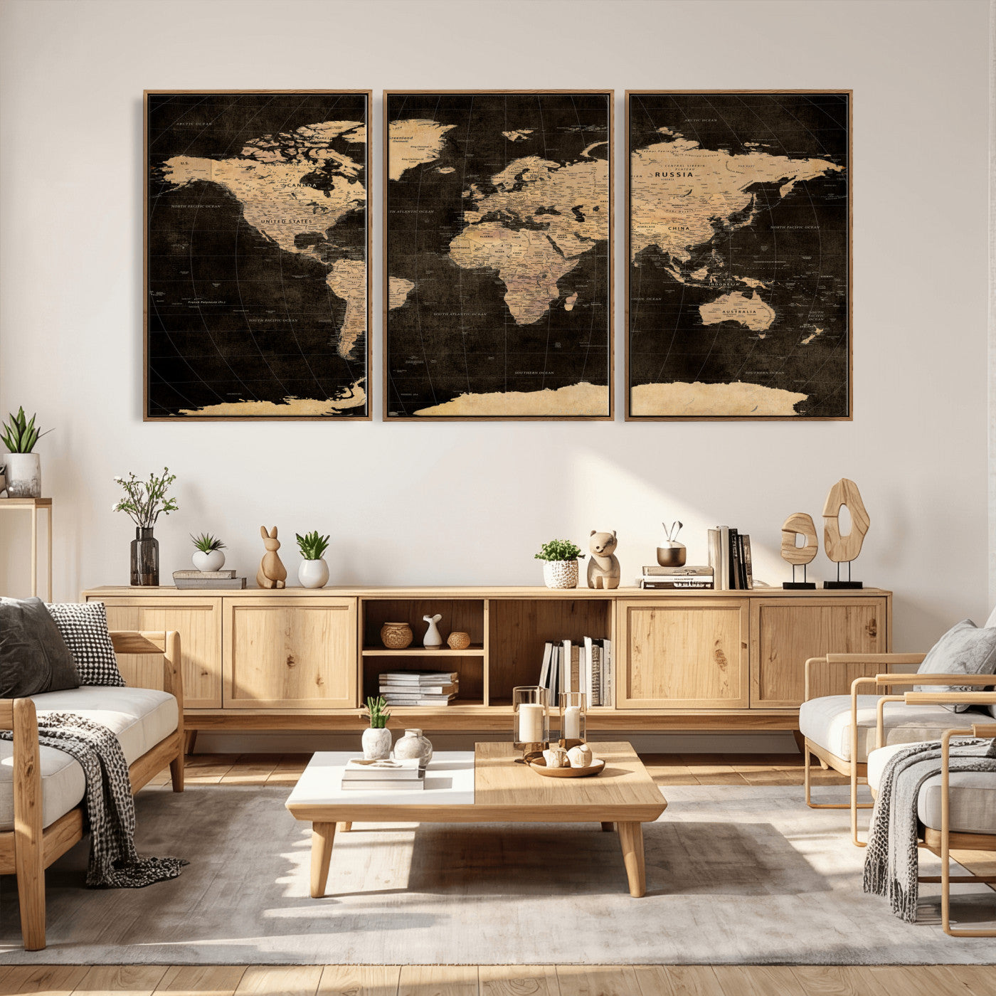 17790470-MGV-CV-36X24 - World Map Wall Art Canvas Print, Modern Decorative Framed Map Artwork Prints for Living Room, Office, Bedroom Wall Decor