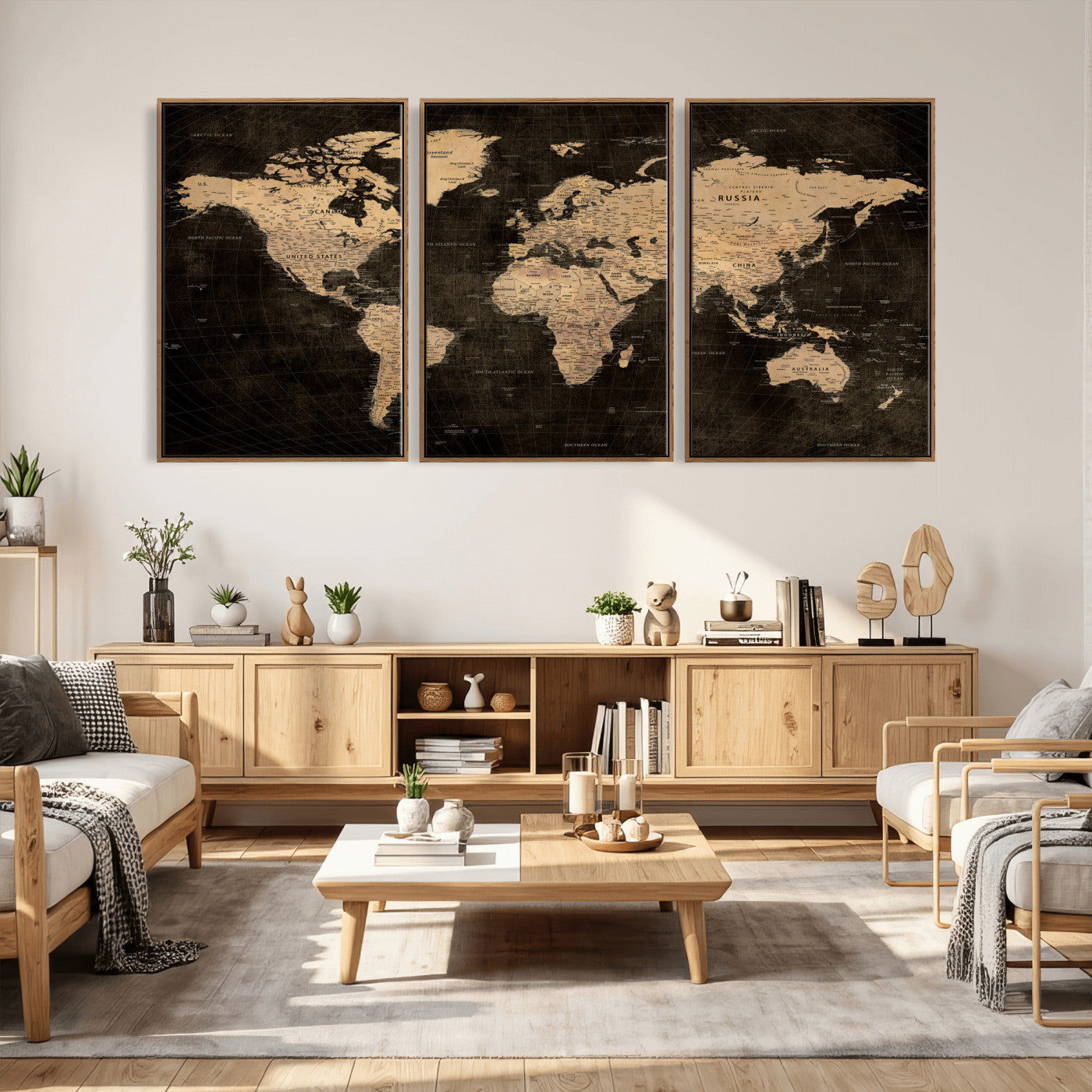 15118265-MGV-CV-36X24 - World Map Wall Art Canvas Print, Modern Decorative Framed Map Artwork Prints for Living Room, Office, Bedroom Wall Decor