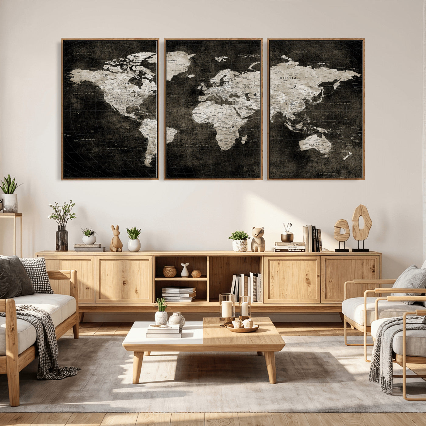 94581666-MGV-CV-36X24 - World Map Wall Art Canvas Print, Modern Decorative Framed Map Artwork Prints for Living Room, Office, Bedroom Wall Decor