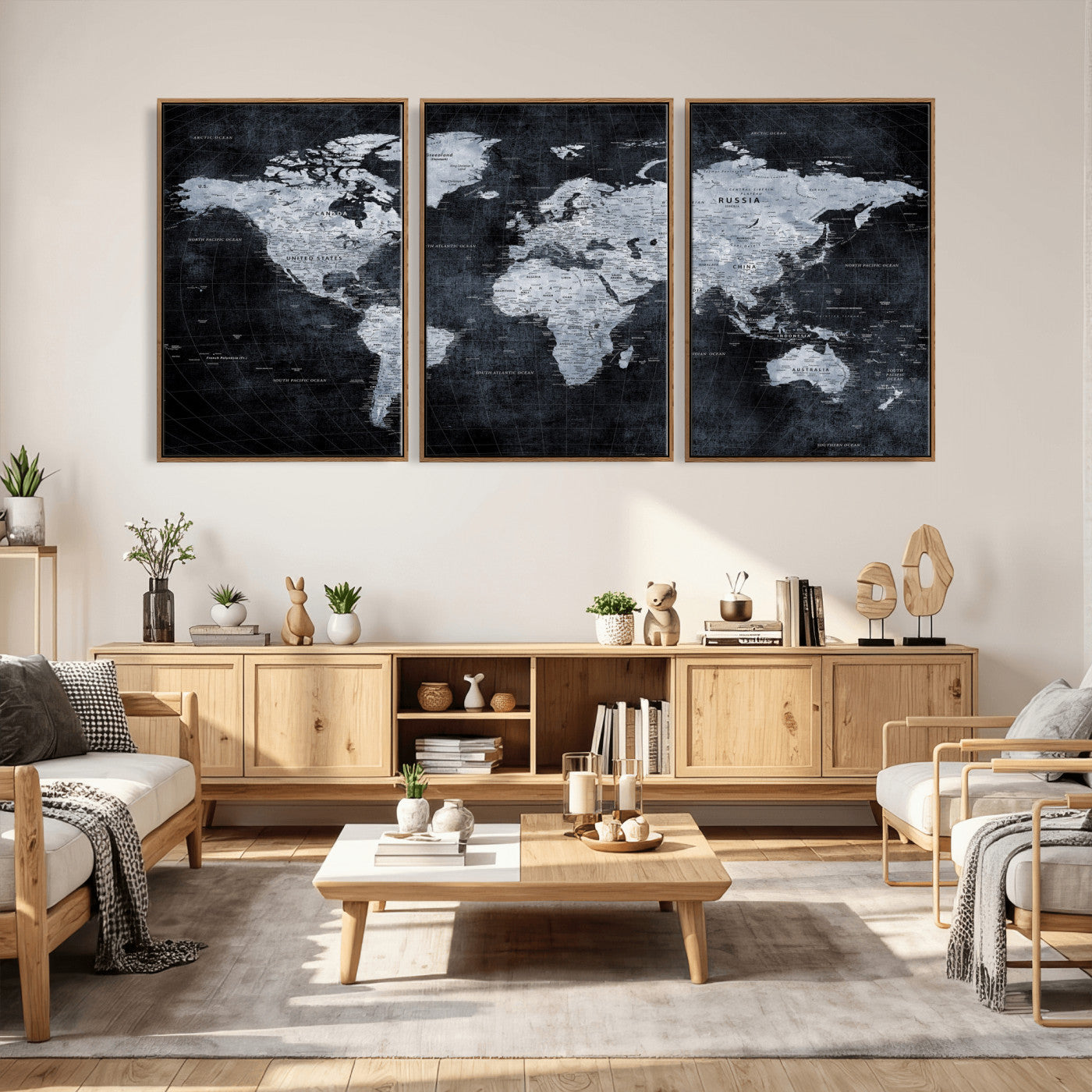 86893704-MGV-CV-36X24 - World Map Wall Art Canvas Print, Modern Decorative Framed Map Artwork Prints for Living Room, Office, Bedroom Wall Decor