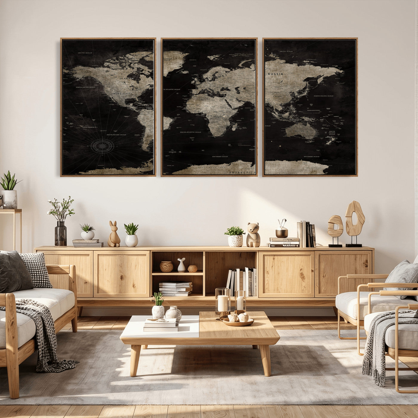 56225956-MGV-CV-36X24 - World Map Wall Art Canvas Print, Modern Decorative Framed Map Artwork Prints for Living Room, Office, Bedroom Wall Decor