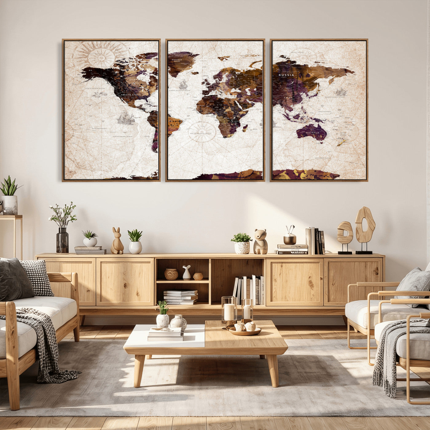 53400857-MGV-CV-36X24 - World Map Wall Art Canvas Print, Modern Decorative Framed Map Artwork Prints for Living Room, Office, Bedroom Wall Decor