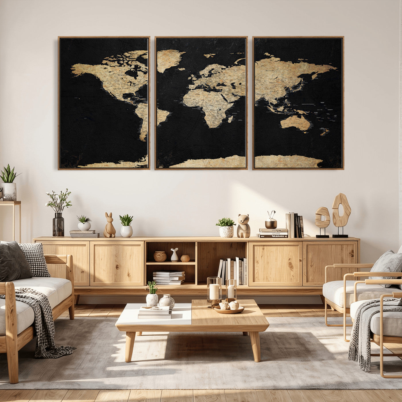 71518849-MGV-CV-36X24 - World Map Wall Art Canvas Print, Modern Decorative Framed Map Artwork Prints for Living Room, Office, Bedroom Wall Decor