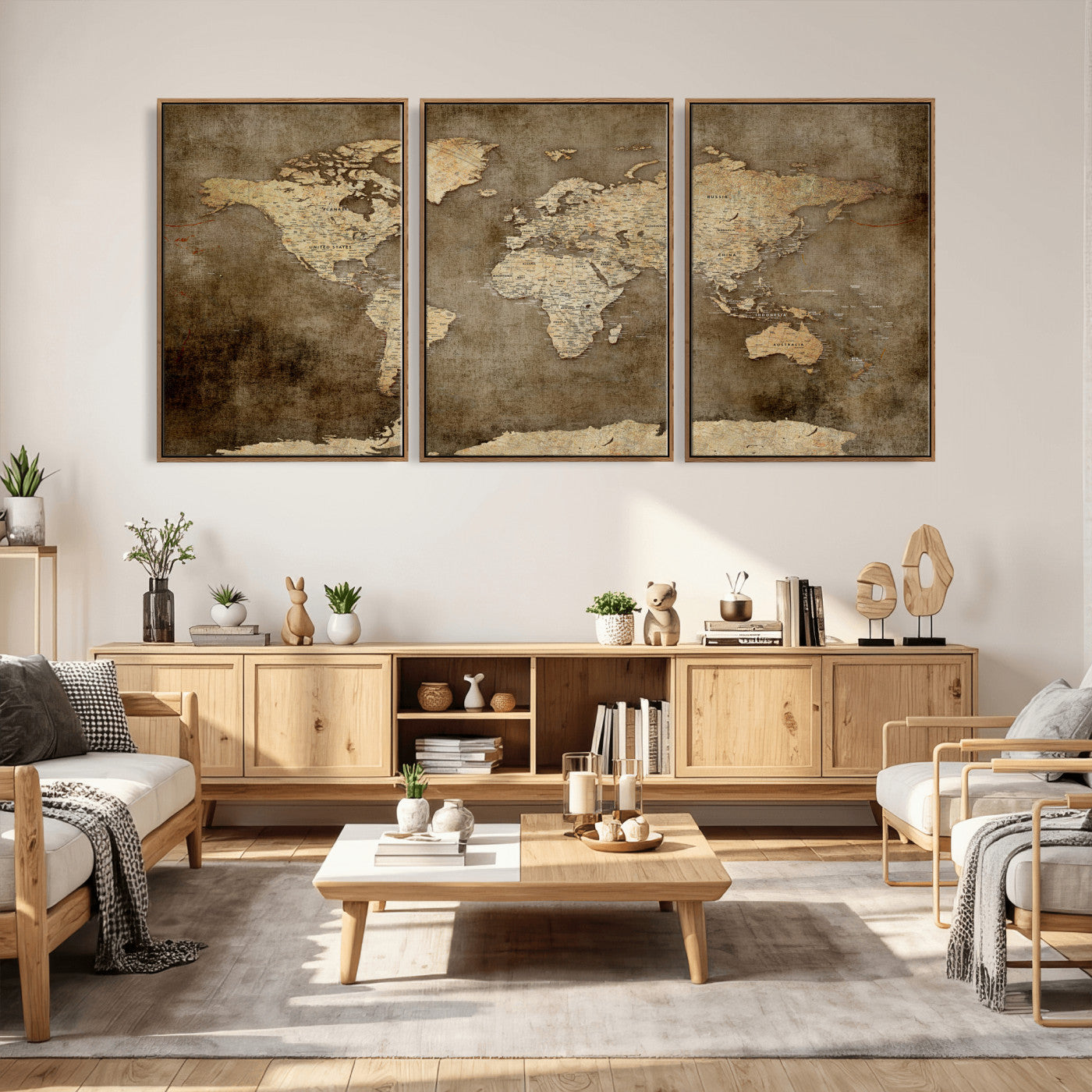 35847542-MGV-CV-36X24 - World Map Wall Art Canvas Print, Modern Decorative Framed Map Artwork Prints for Living Room, Office, Bedroom Wall Decor