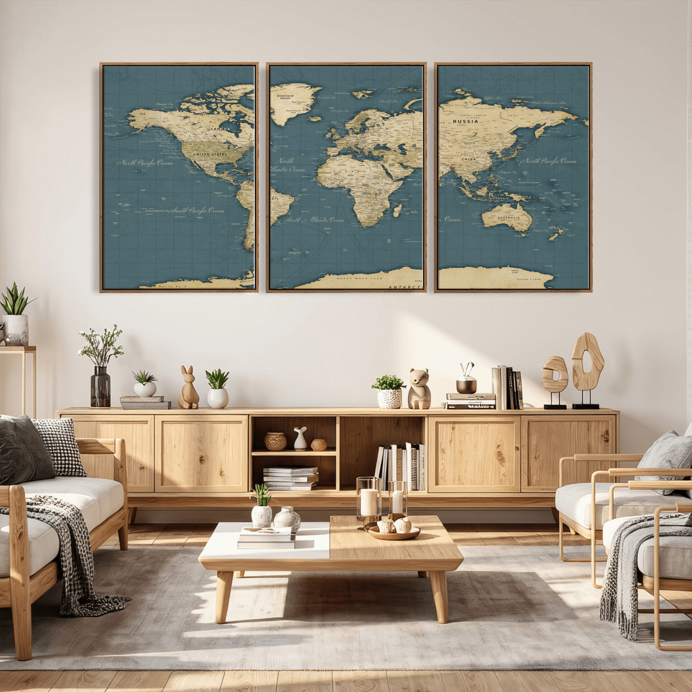 99599383-MGV-CV-36X24 - World Map Wall Art Canvas Print, Modern Decorative Framed Map Artwork Prints for Living Room, Office, Bedroom Wall Decor