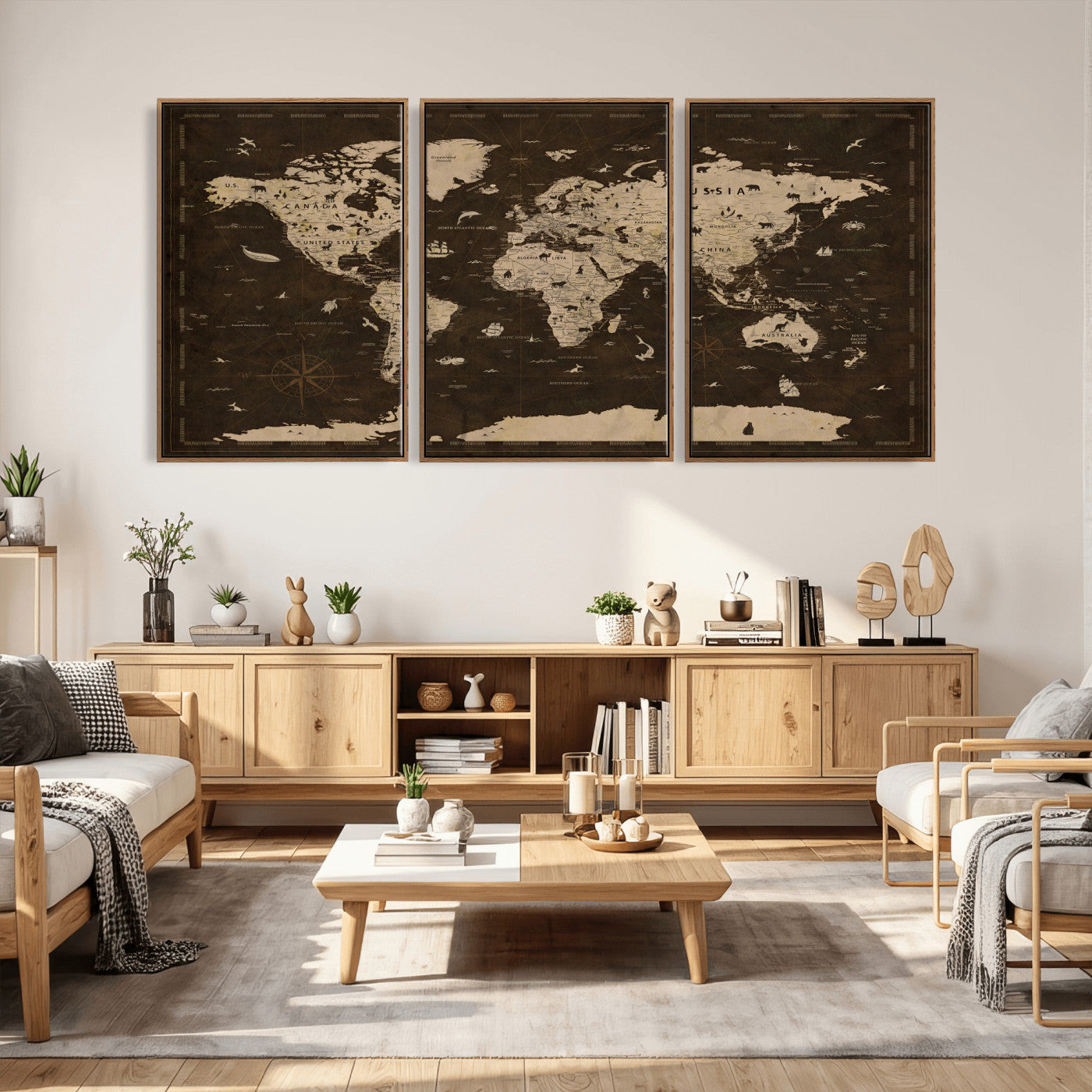 44276398-MGV-CV-36X24 - World Map Wall Art Canvas Print, Modern Decorative Framed Map Artwork Prints for Living Room, Office, Bedroom Wall Decor
