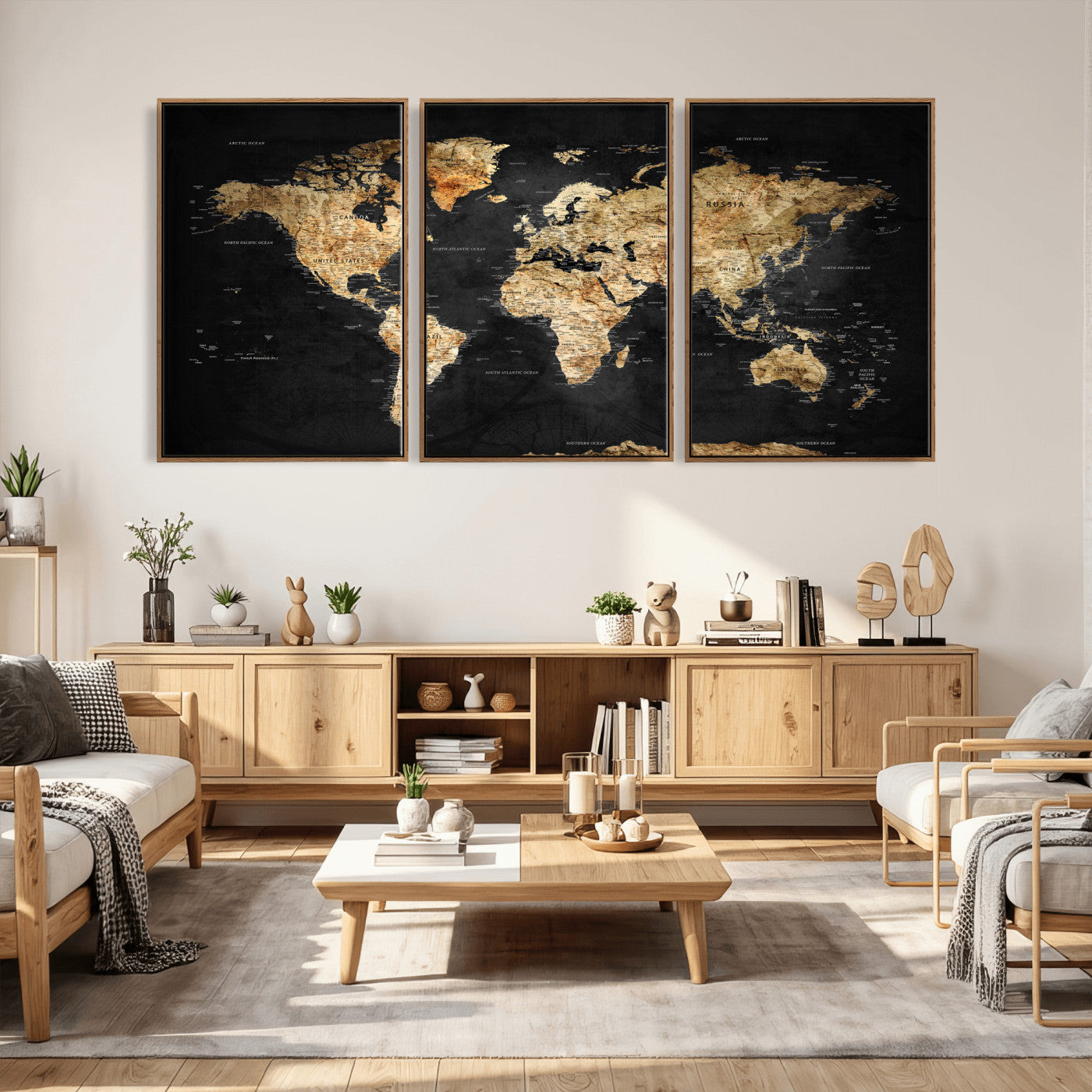 23568589-MGV-CV-36X24 - World Map Wall Art Canvas Print, Modern Decorative Framed Map Artwork Prints for Living Room, Office, Bedroom Wall Decor