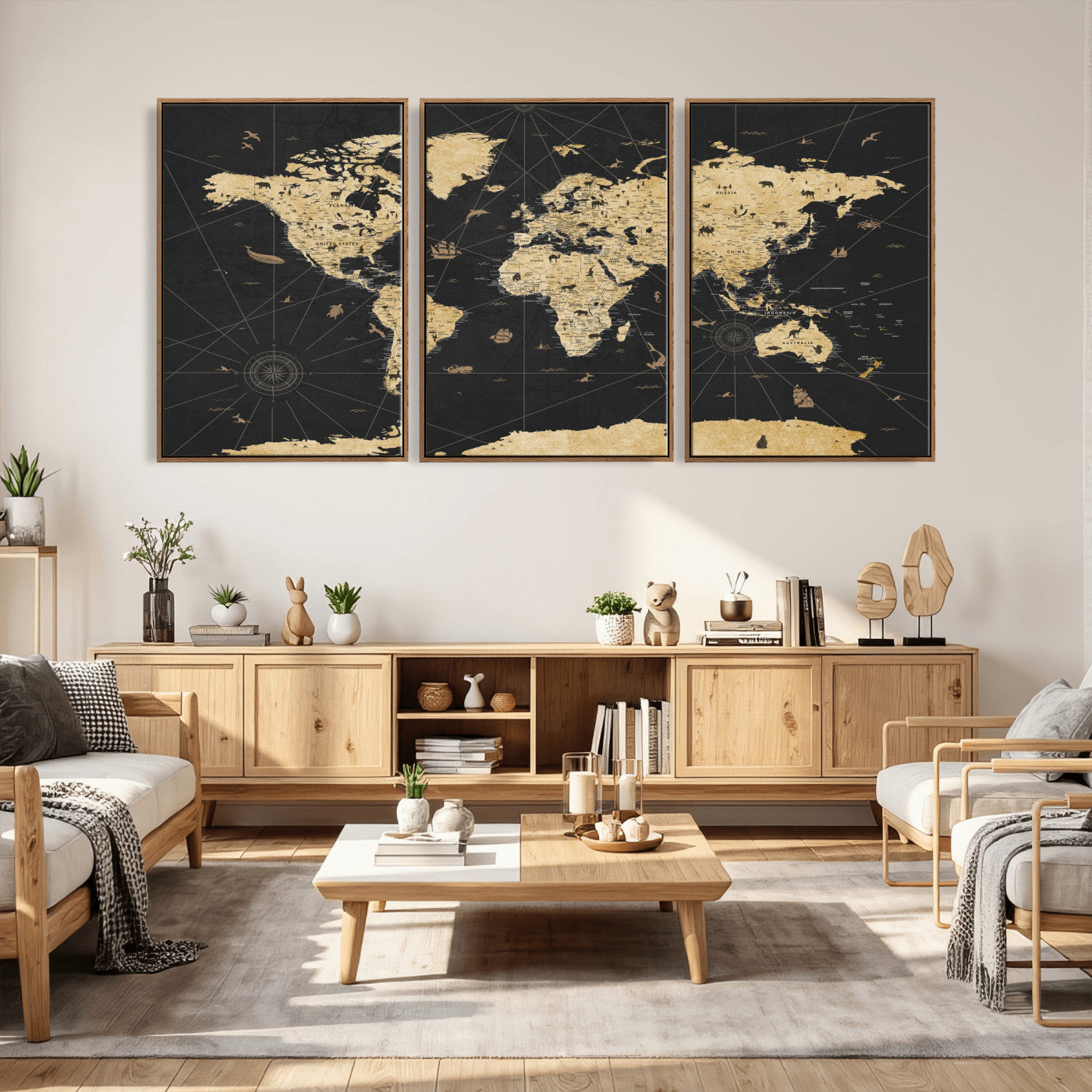 80270976-MGV-CV-36X24 - World Map Wall Art Canvas Print, Modern Decorative Framed Map Artwork Prints for Living Room, Office, Bedroom Wall Decor